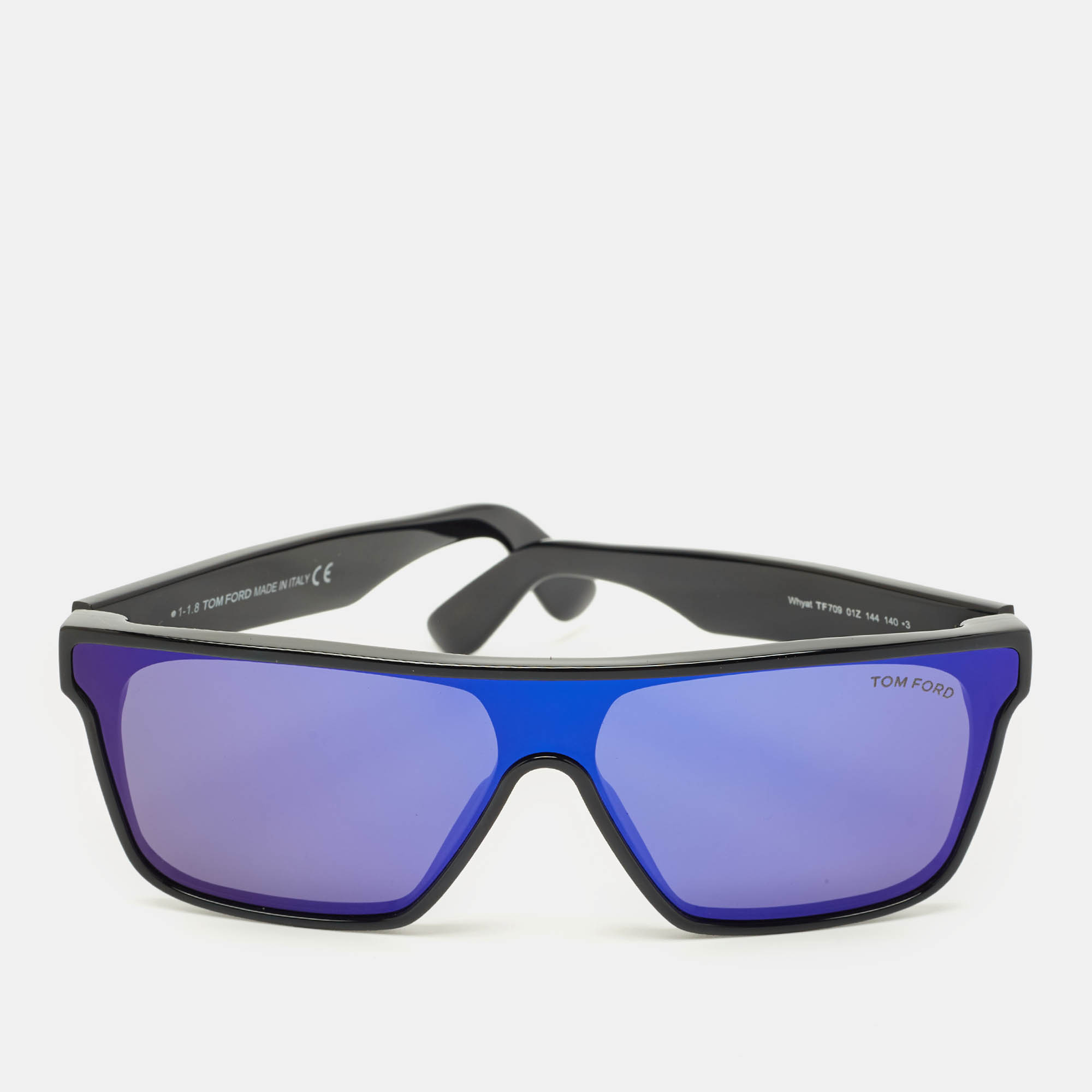 Pre Owned Tom Ford Black Mirrored TF709 Whyat Shield Sunglasses