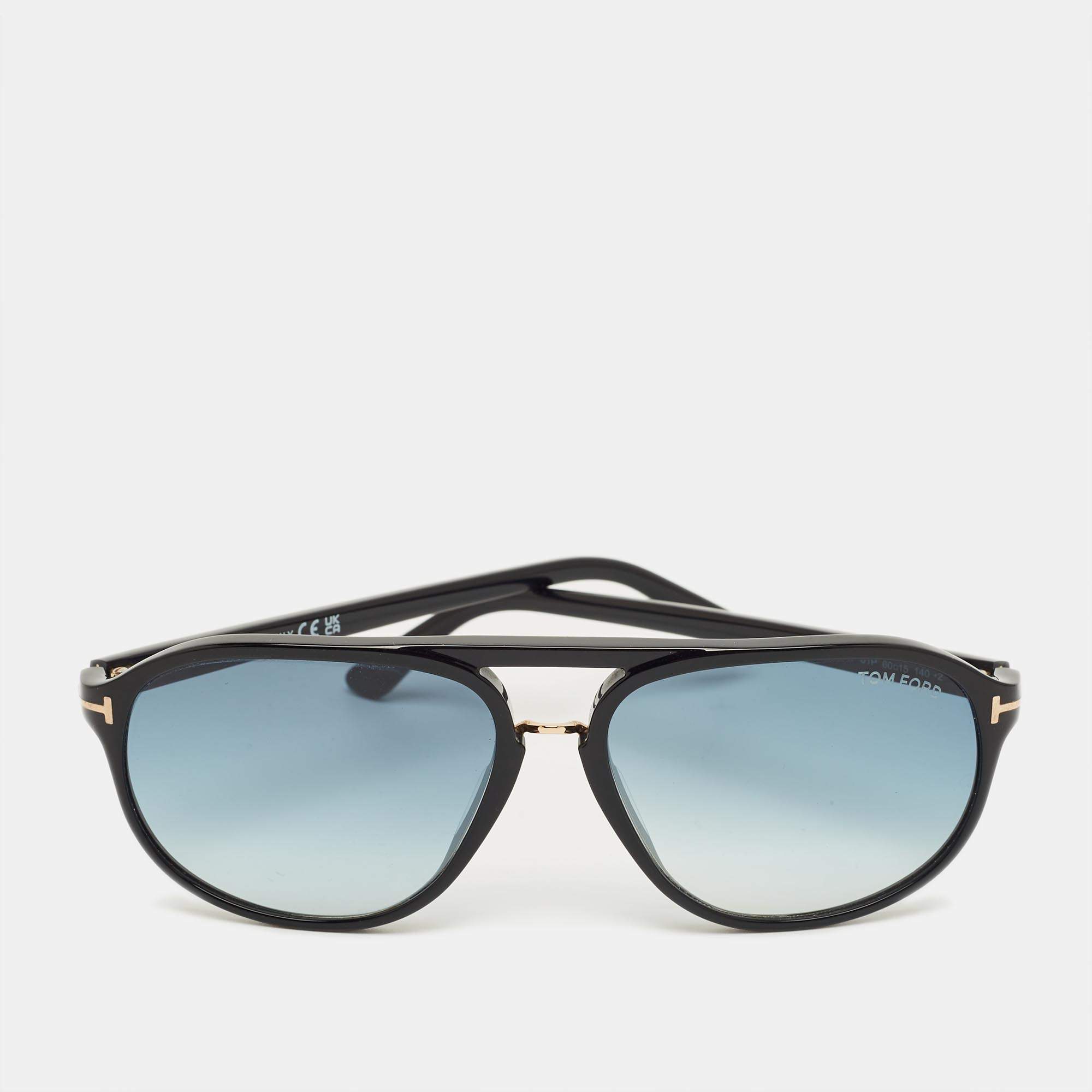 Pre Owned Tom Ford Black Gradient Jacob TF447 Aviator Sunglasses