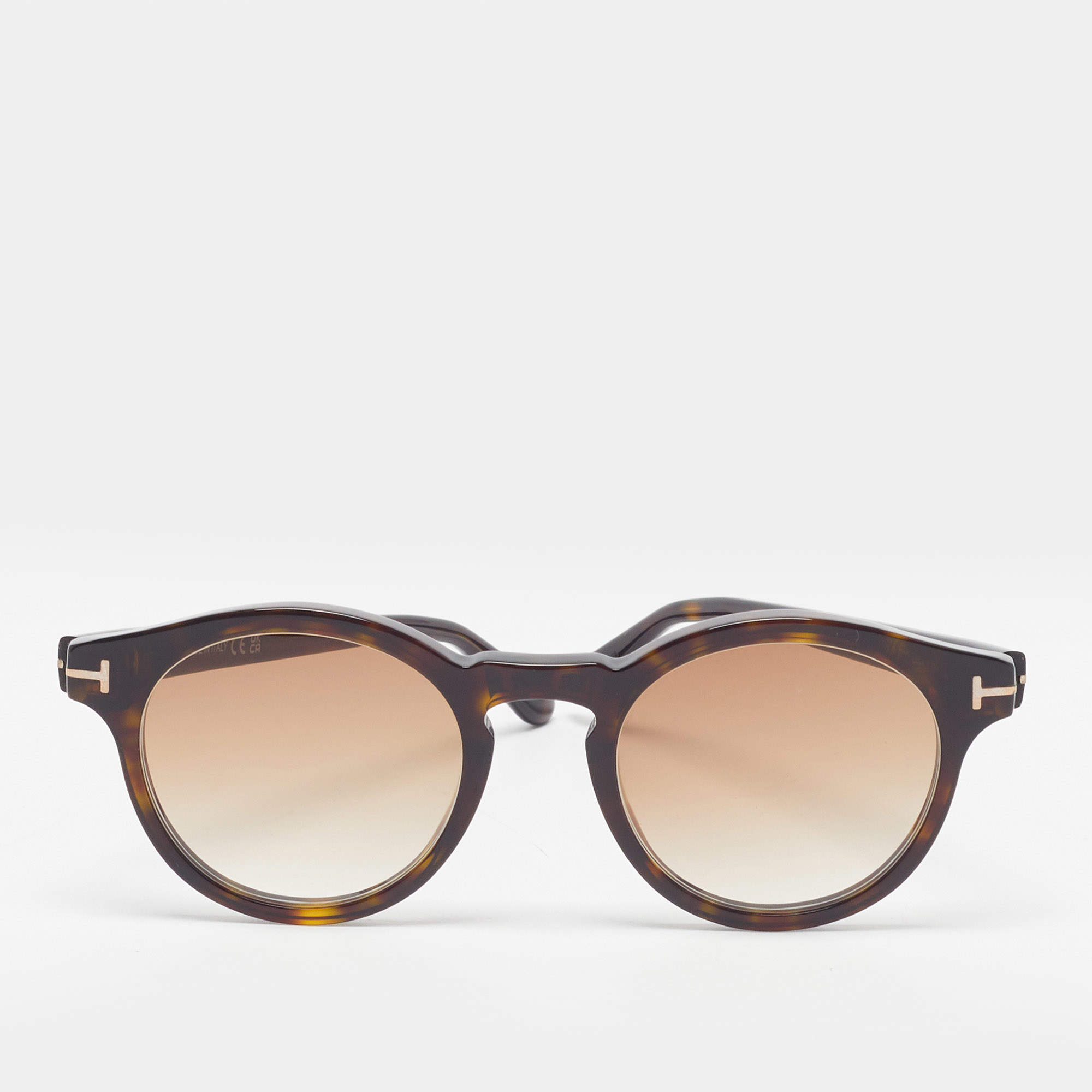 مملوكة مسبقًا Tom Ford Tortoise Brown TF5887 B Eco Round Sunglasses