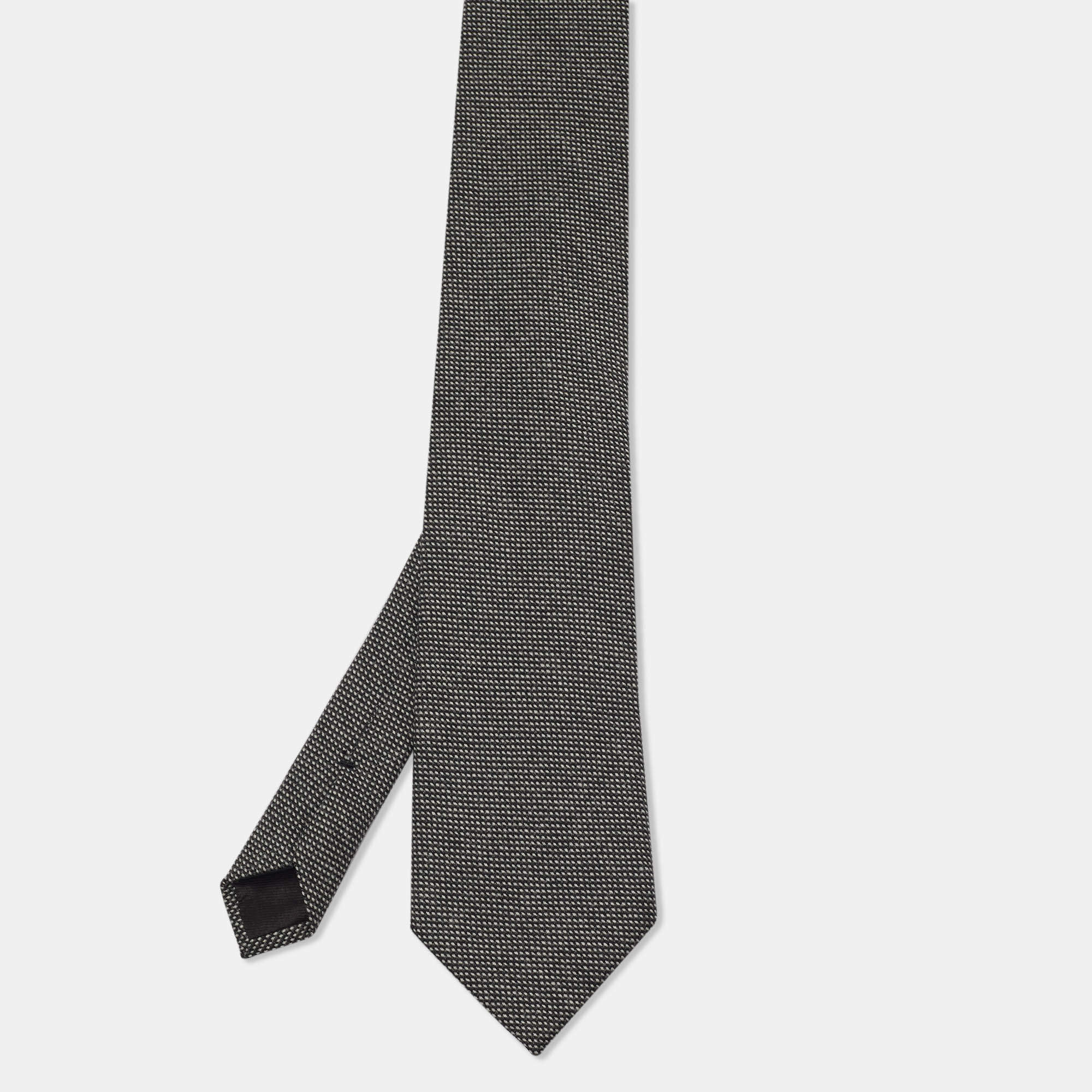 Pre Owned Tom Ford Grey Jacquard Wool Traditional Tie