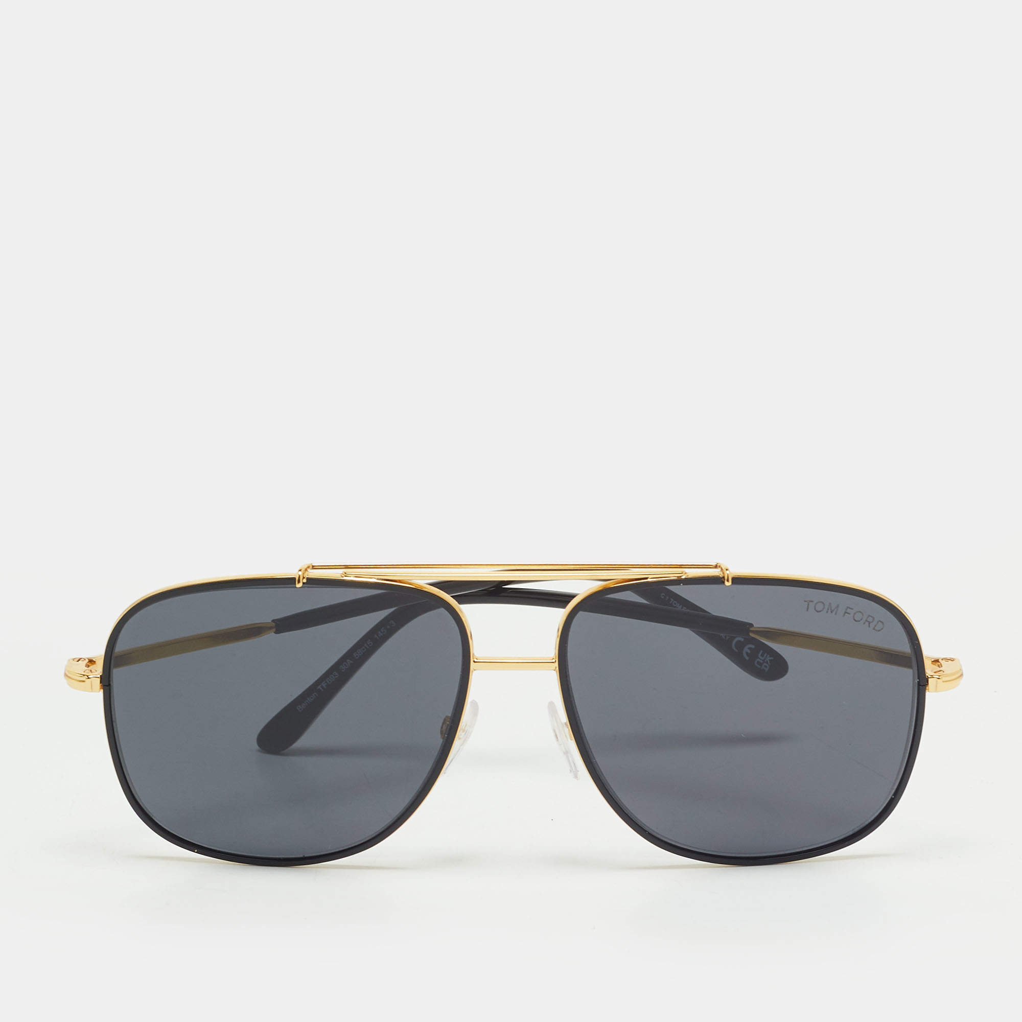 Pre Owned Tom Ford Black/Gold Tone TF693 Benton Aviator Sunglasses