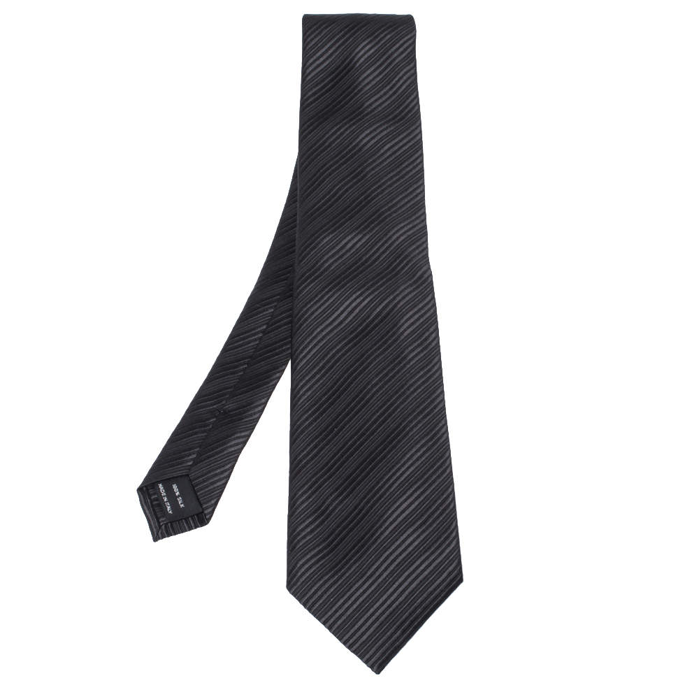 Pre Owned Tom Ford Black Diagonal Striped Jacquard Silk Tie