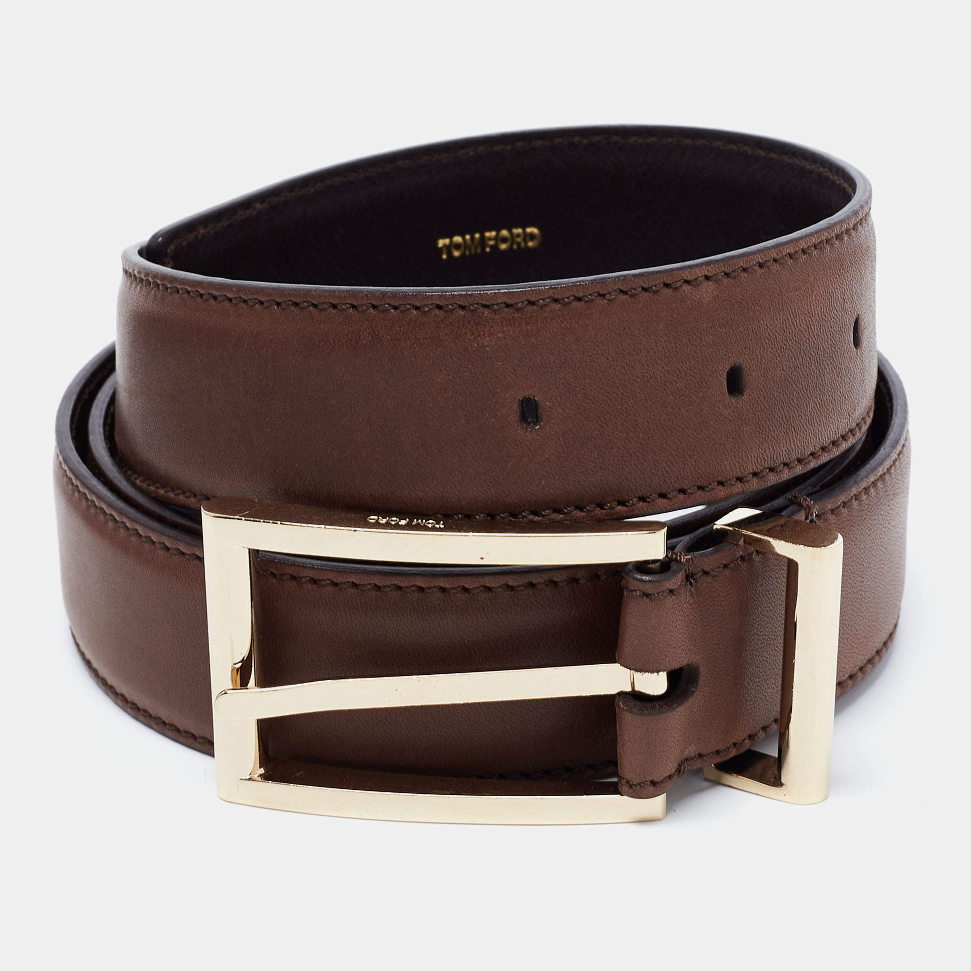 Tom Ford Brown Leather Buckle Belt 105CM