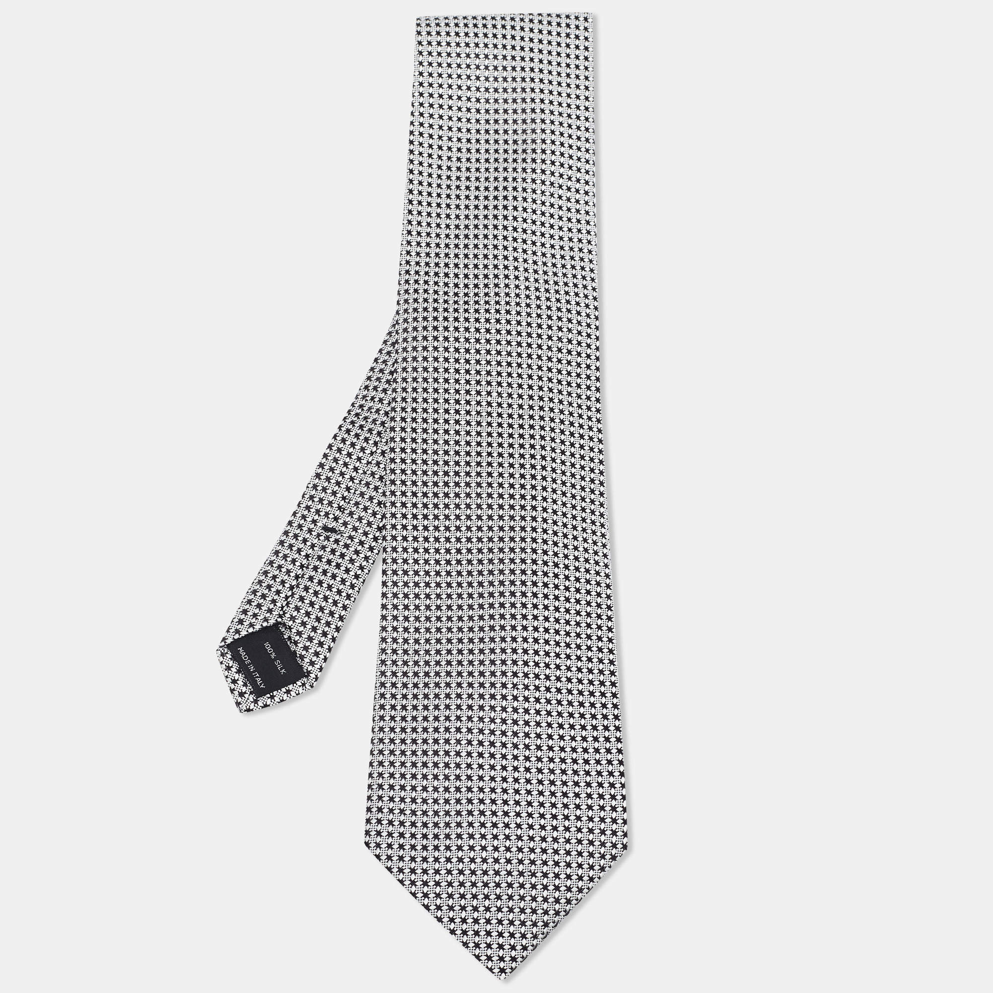 Tom Ford White/Black Patterned Silk Traditional Tie 