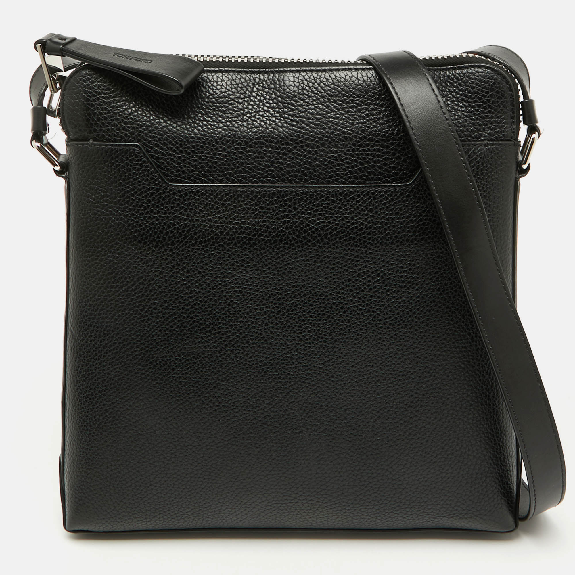 Tom Ford Black Grain Leather Messenger Bag