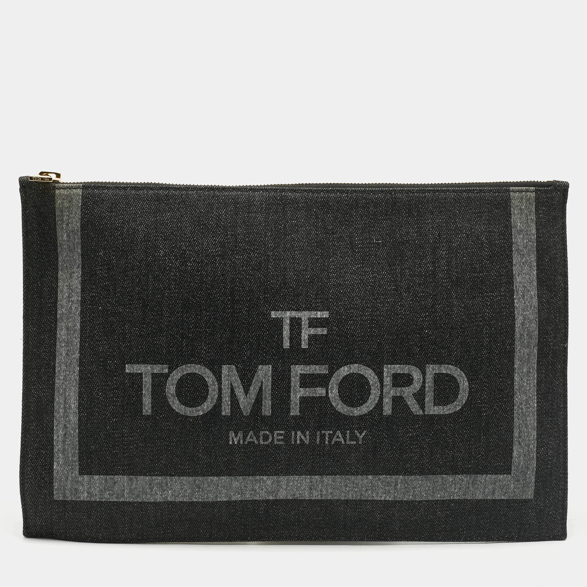 Pre Owned Tom Ford Black/Grey Denim Flat Zipped Pouch