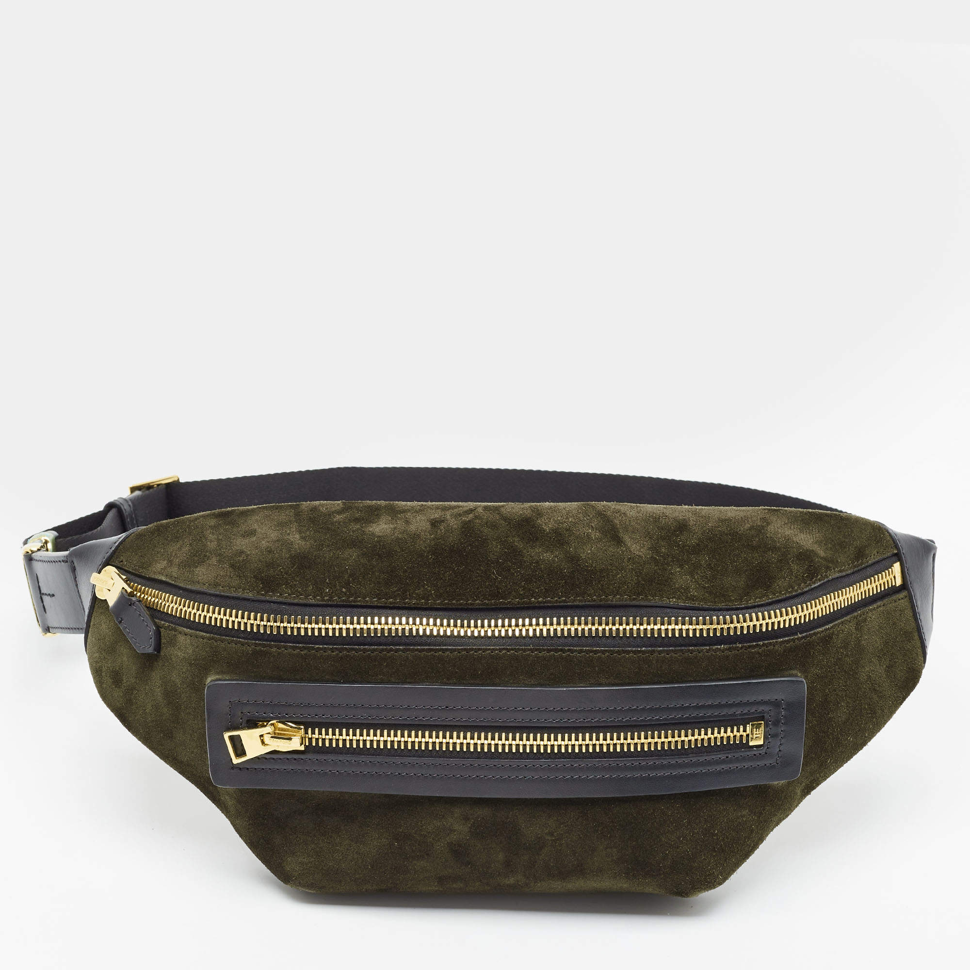 Pre Owned Tom Ford Buckley Olive Green/Black Leather and Suede Belt Bag