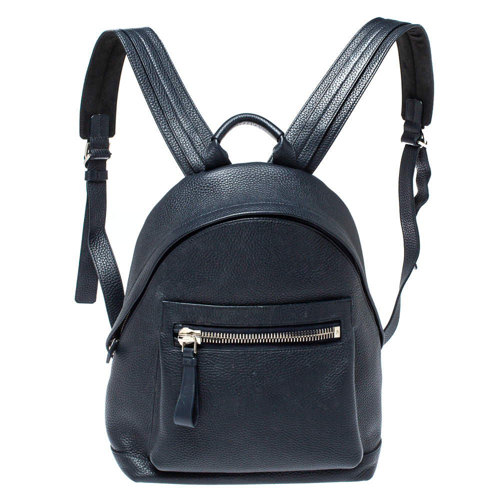 Pre Owned Tom Ford Navy Blue Leather Buckley Backpack