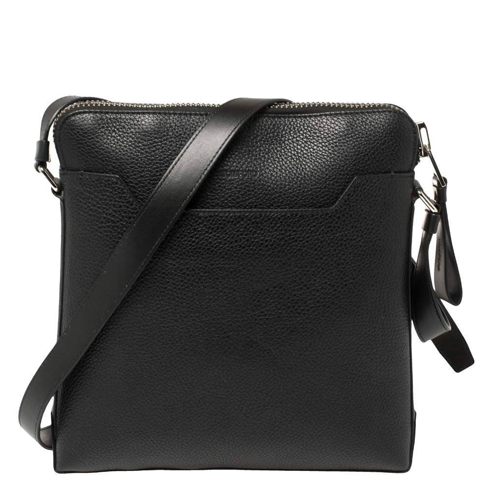 Pre Owned Tom Ford Black Grain Leather Messenger Bag