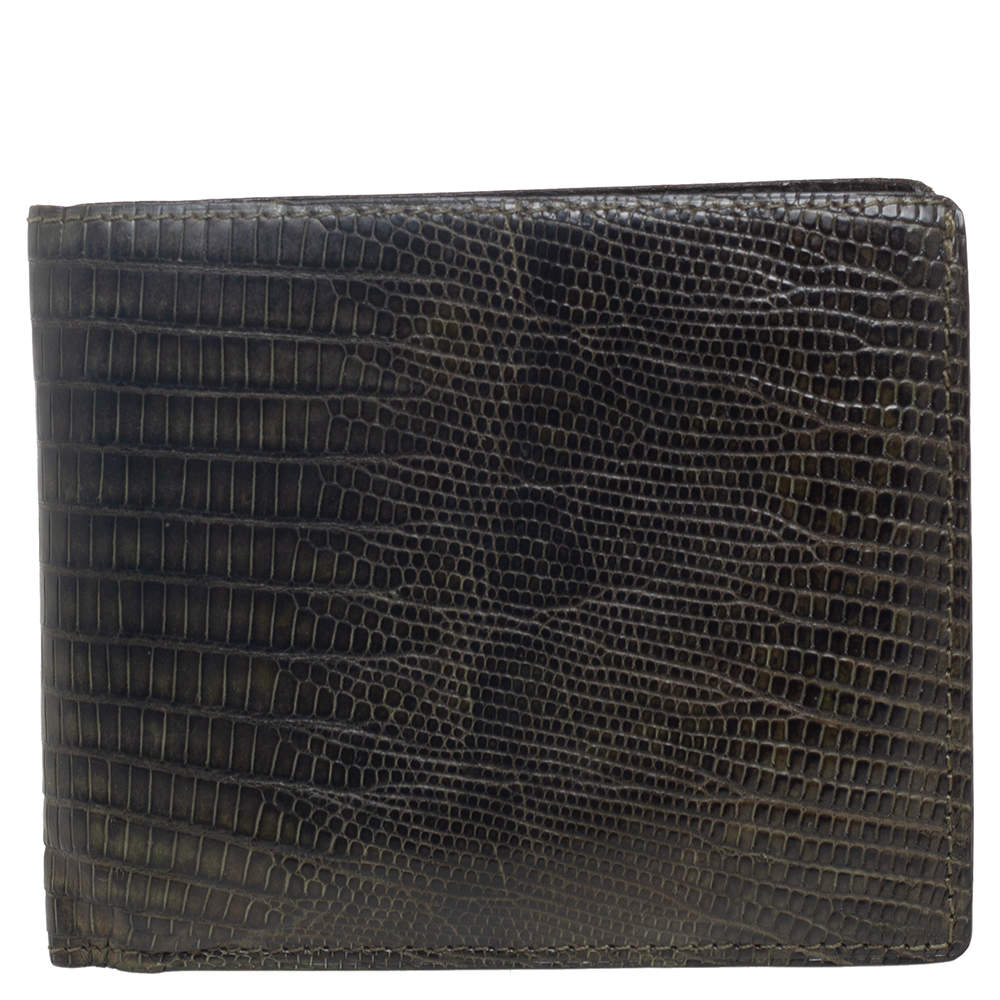 Tom Ford Black/Green Lizard Embossed Leather Bifold Wallet
