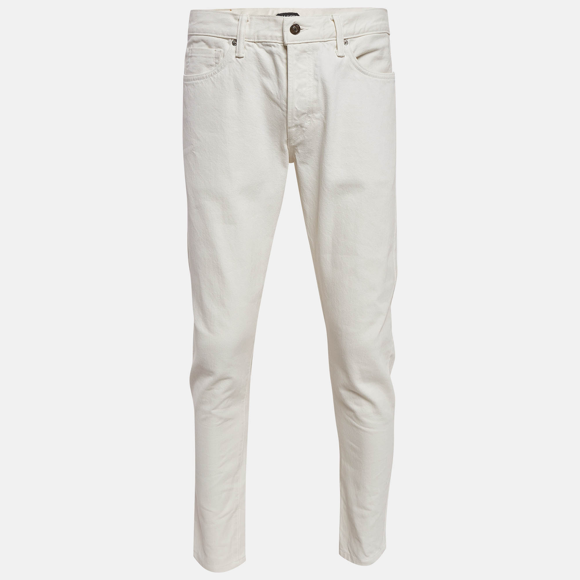 Pre Owned Tom Ford White Denim Straight Leg Jeans L Waist 34"