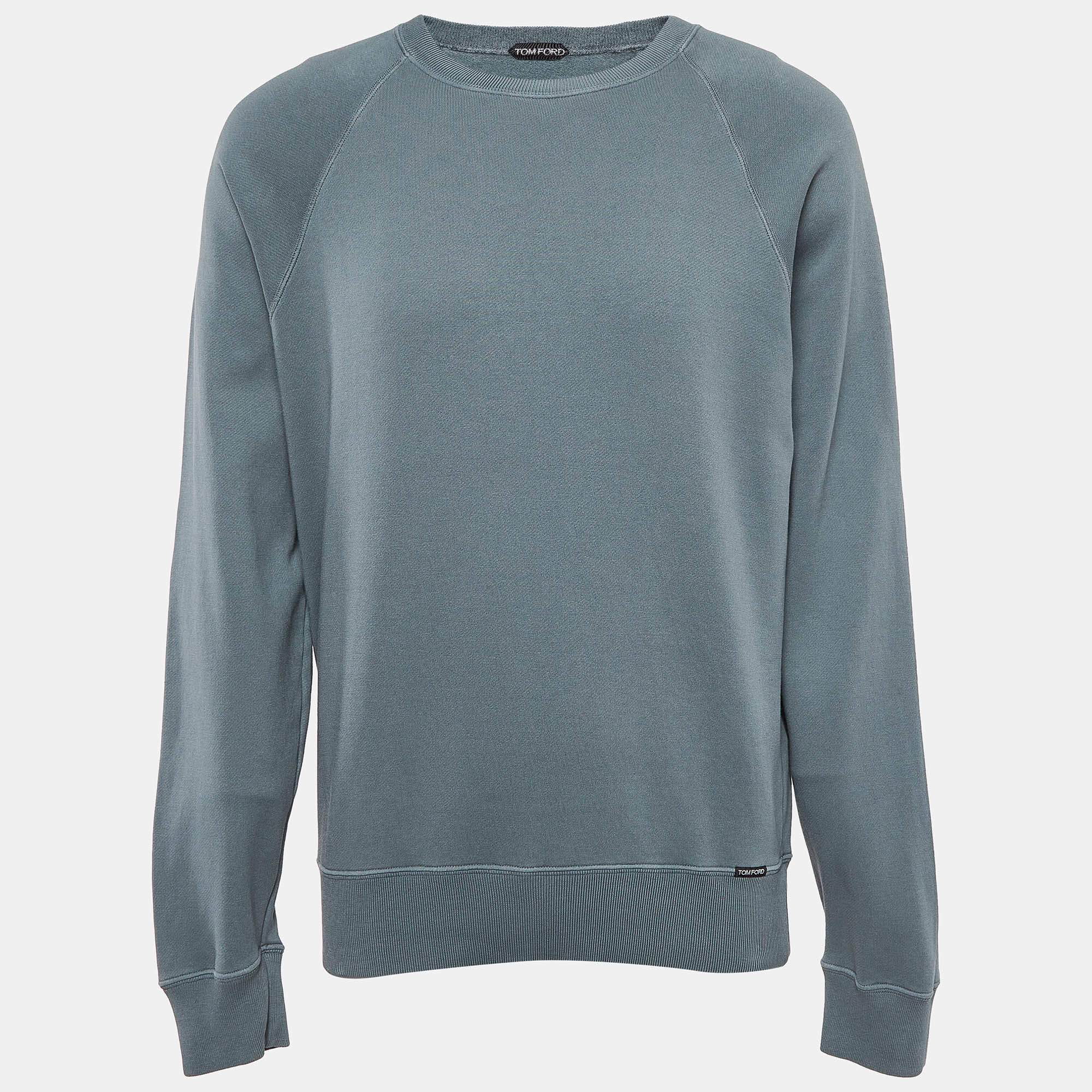 Pre Owned Tom Ford Blue Cotton Knit Relaxed Fit Sweatshirt L