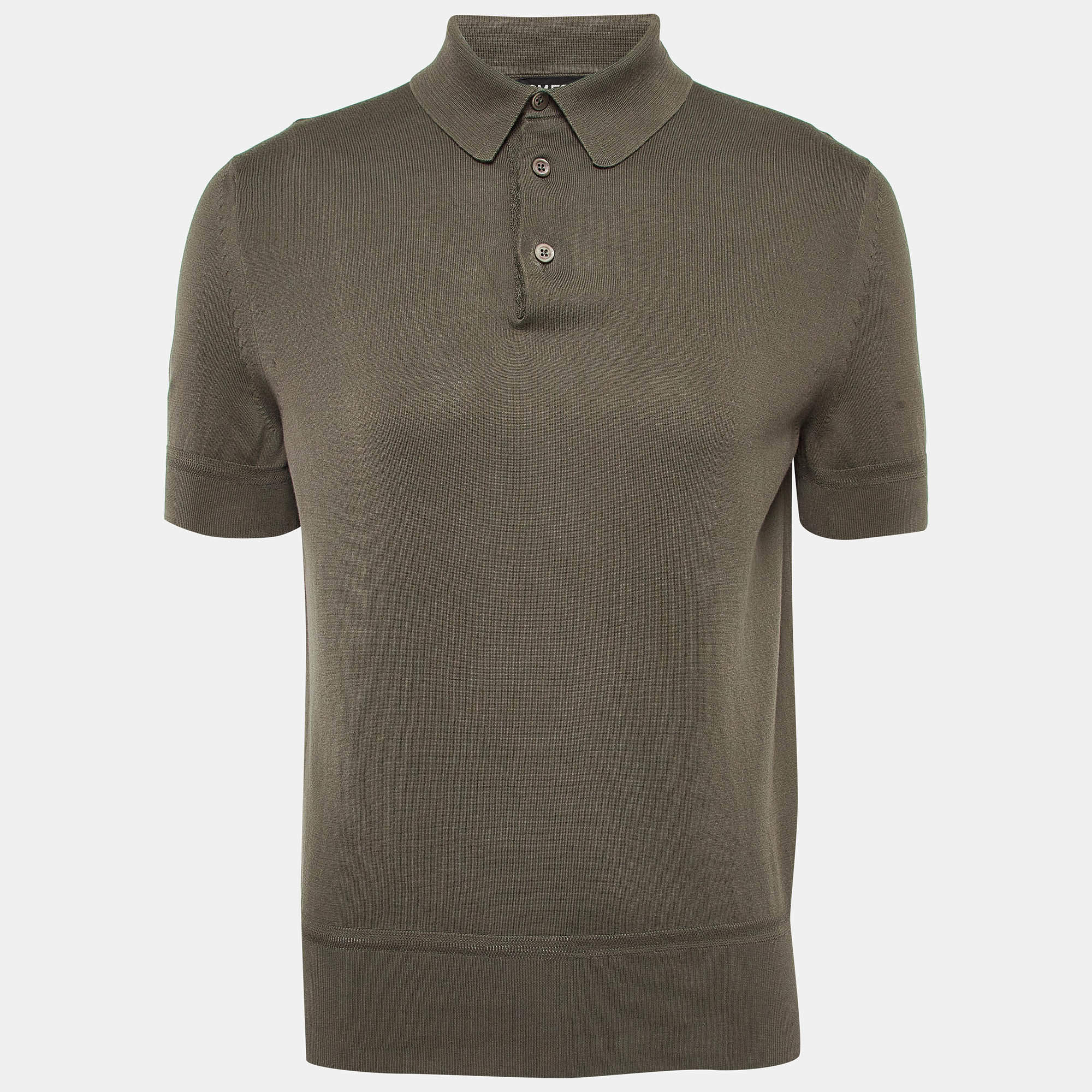 Tom Ford Green Cotton Knit Polo T-Shirt L