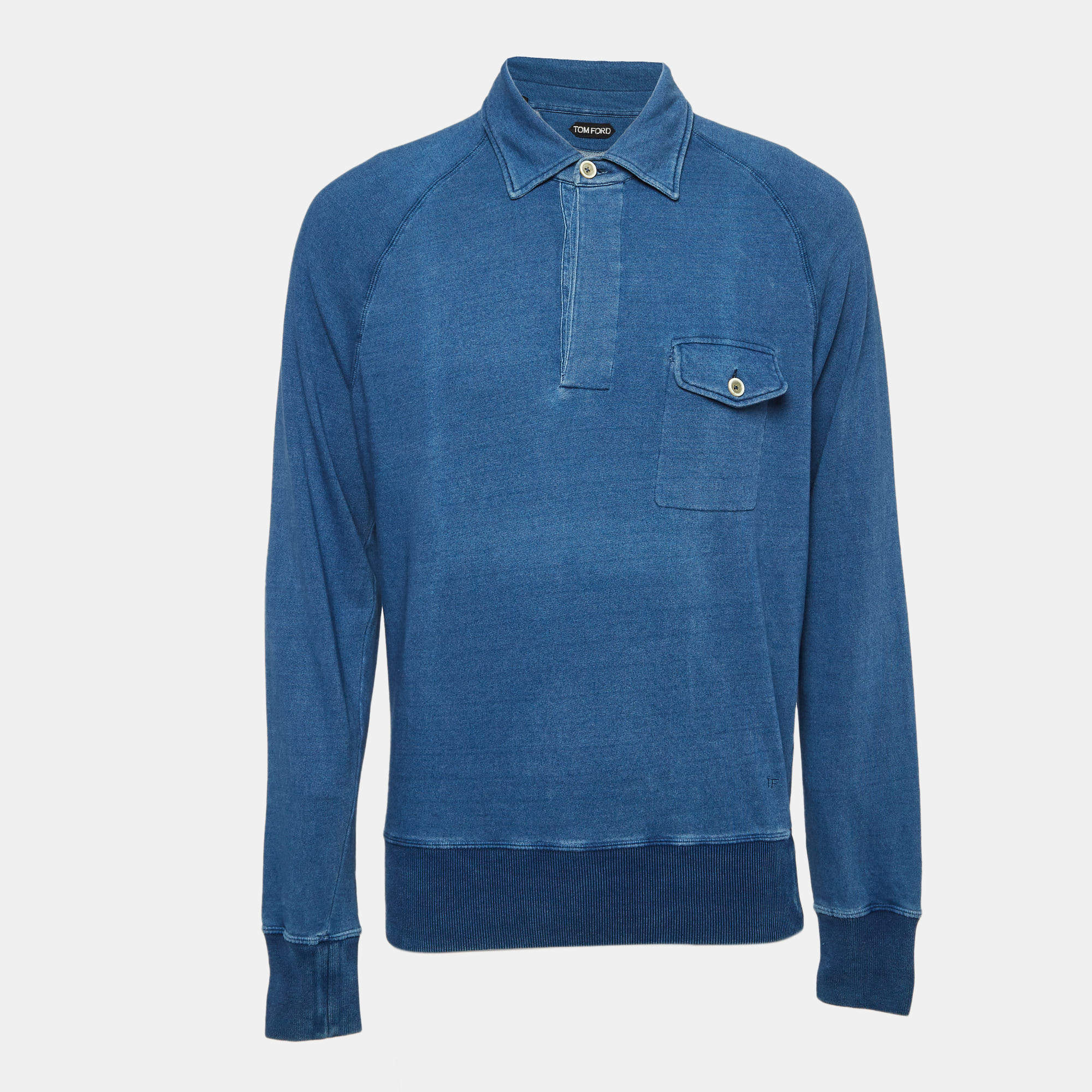 Pre Owned Tom Ford Blue Cotton Knit Polo T-Shirt XXL
