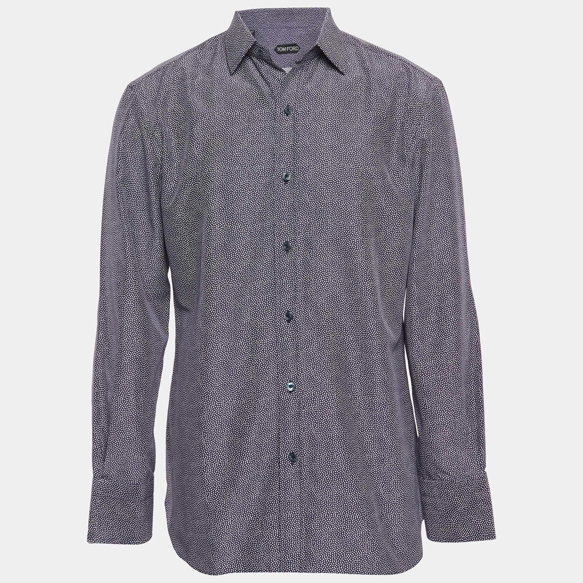 Tom Ford Blue Dotted Cotton & Silk Buttoned-Up Shirt L