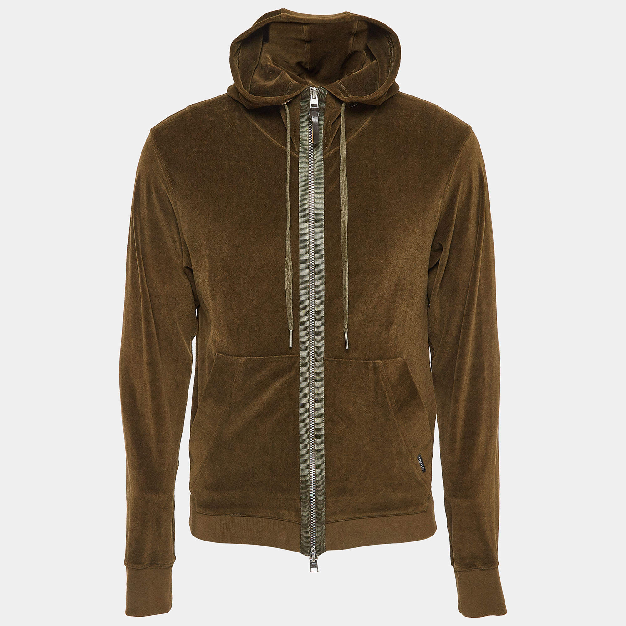 Tom Ford Brown Velvet Hooded Zip-Up Jacket S