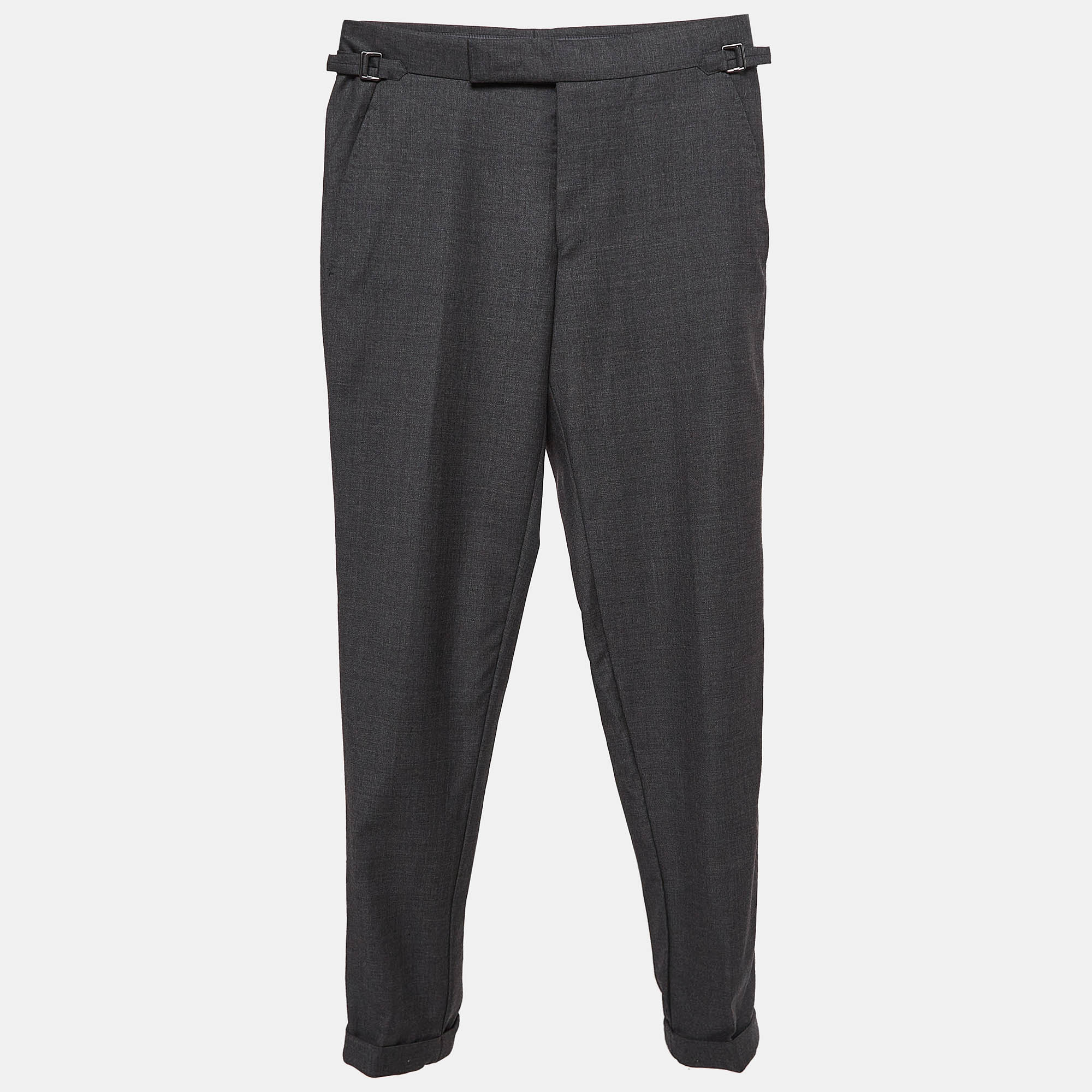 Tom Ford Grey Wool Regular Buckled Waist Trousers XS