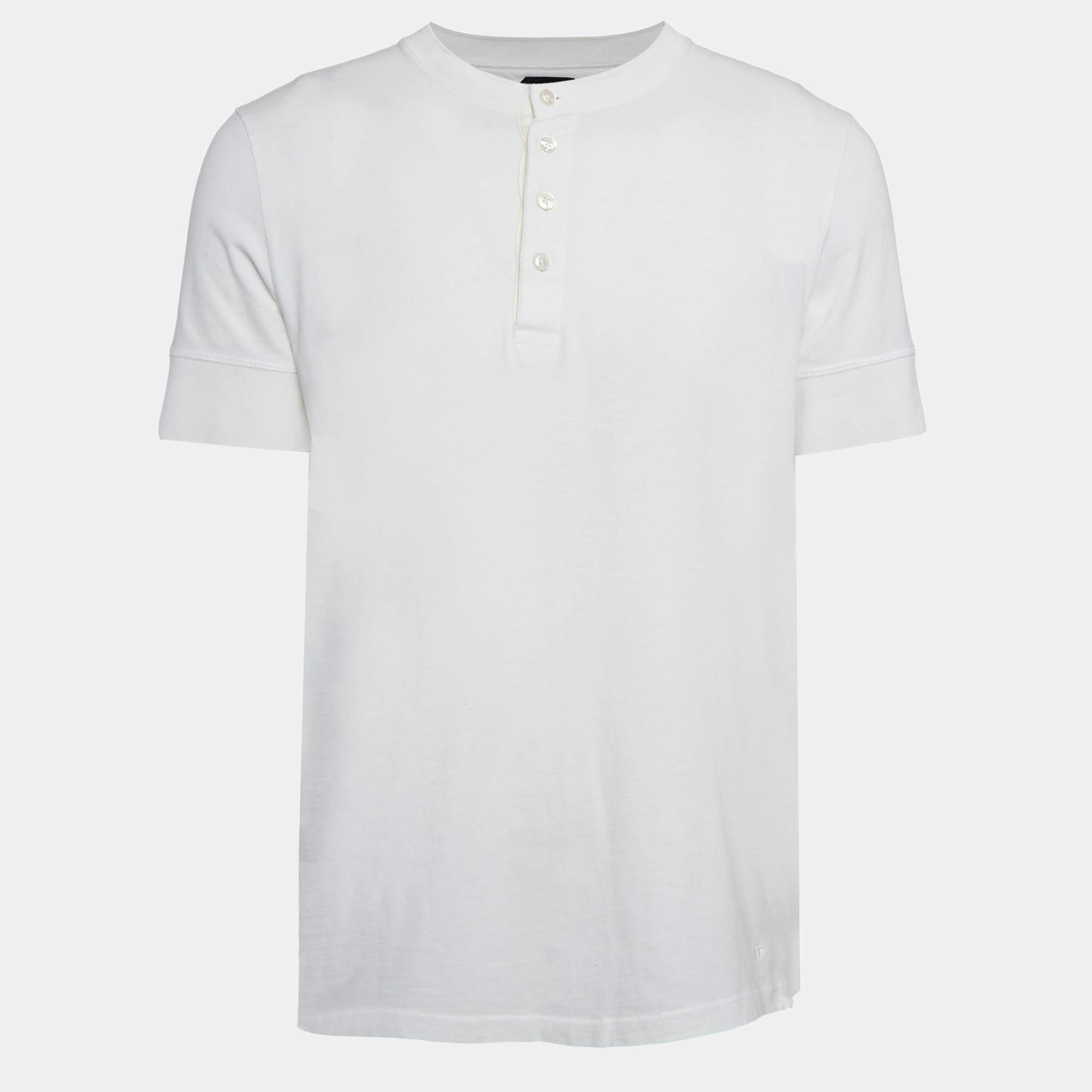 Tom Ford White Jersey Buttoned Crew Neck T-Shirt XXL