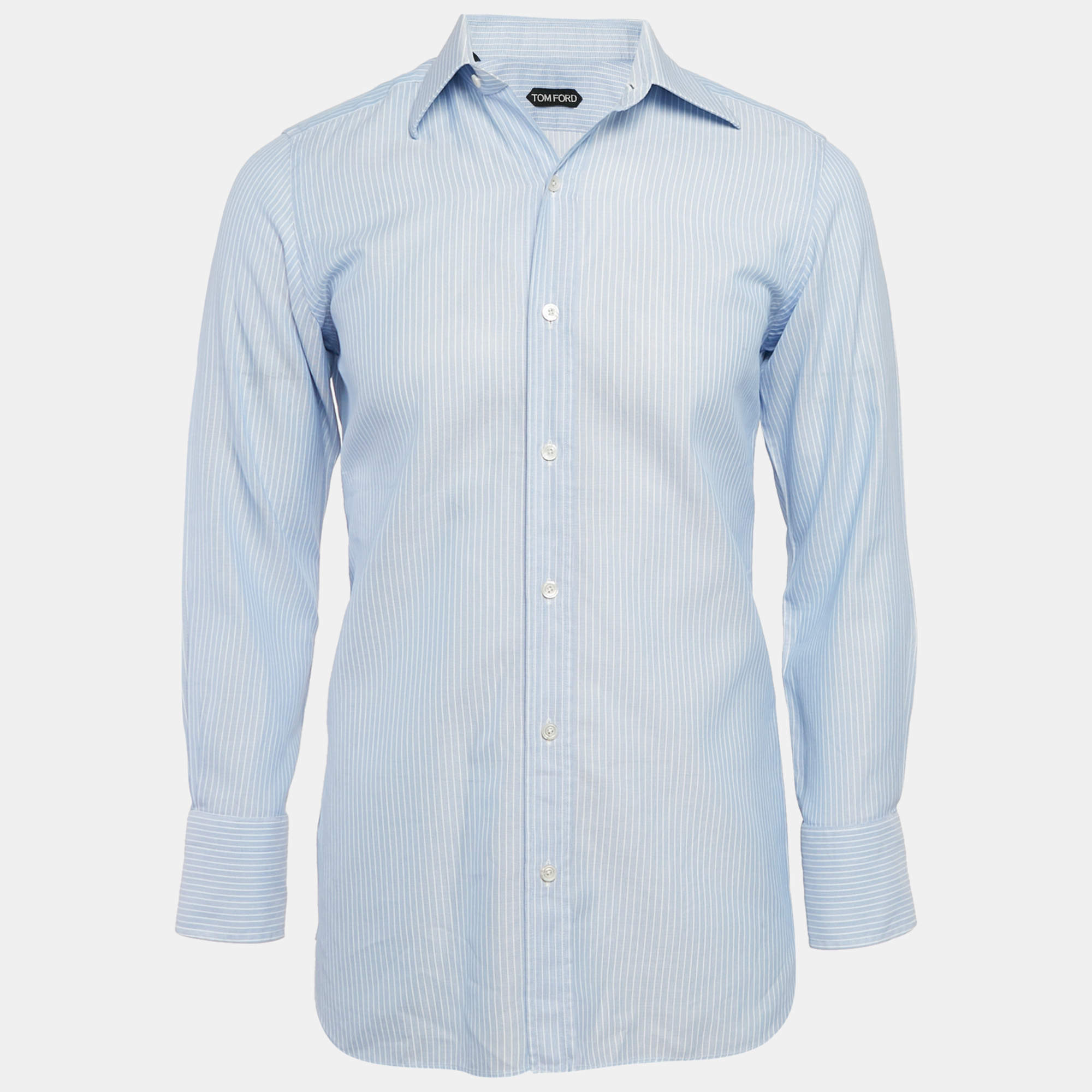 Tom Ford Blue Pinstripe Cotton Long Sleeve Shirt M