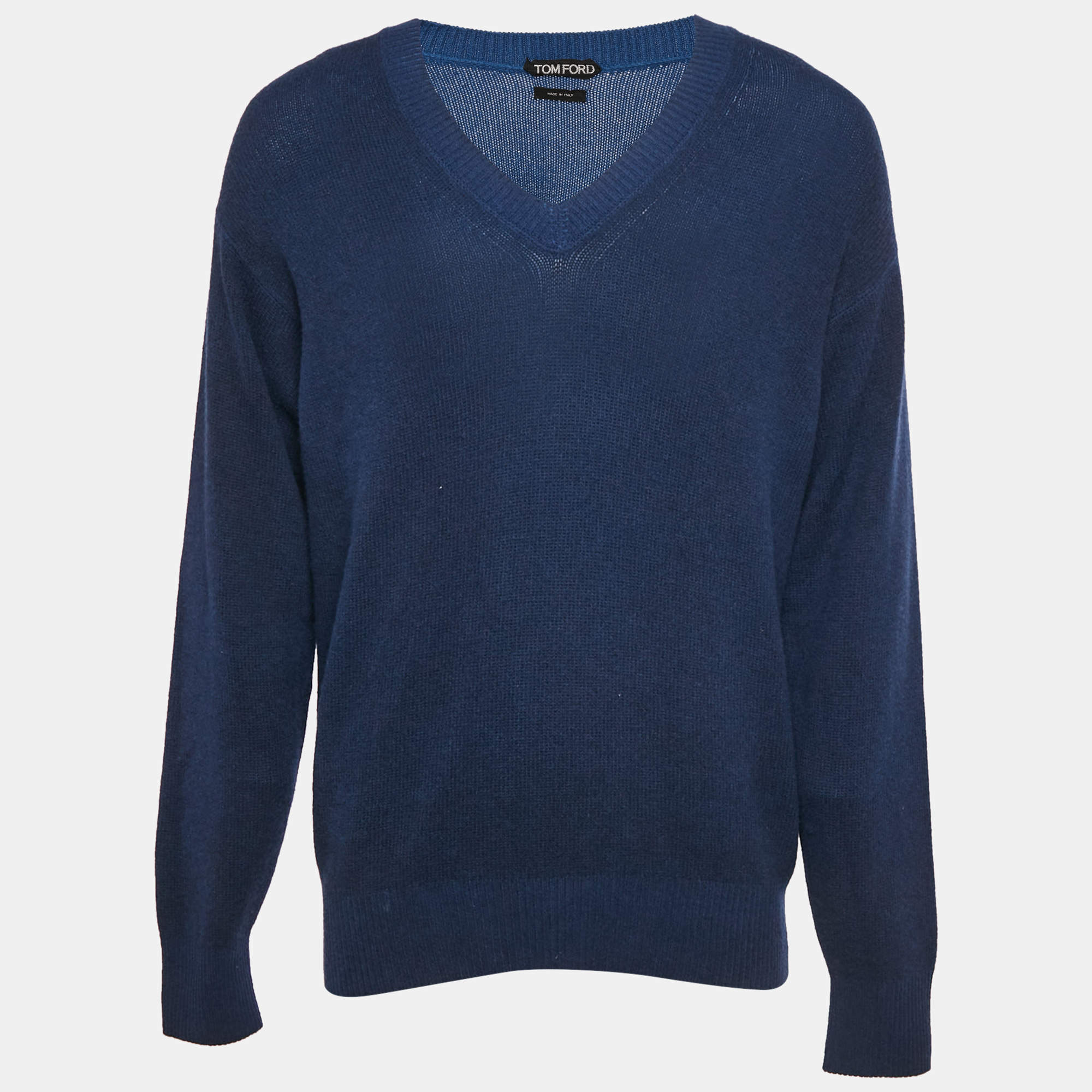 Tom Ford Navy Blue Cashmere Knit V-Neck Sweater XL