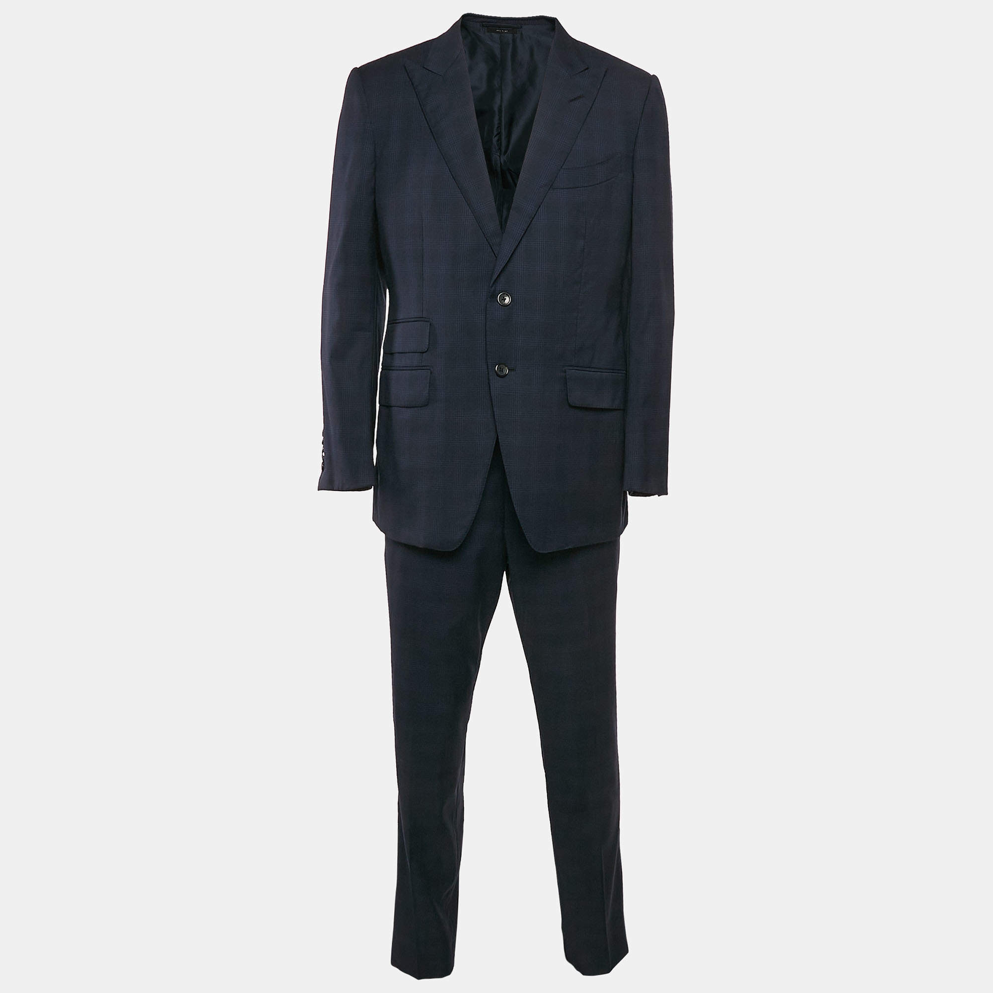 Tom Ford Navy Blue Wool Plaid Pants Suit XL