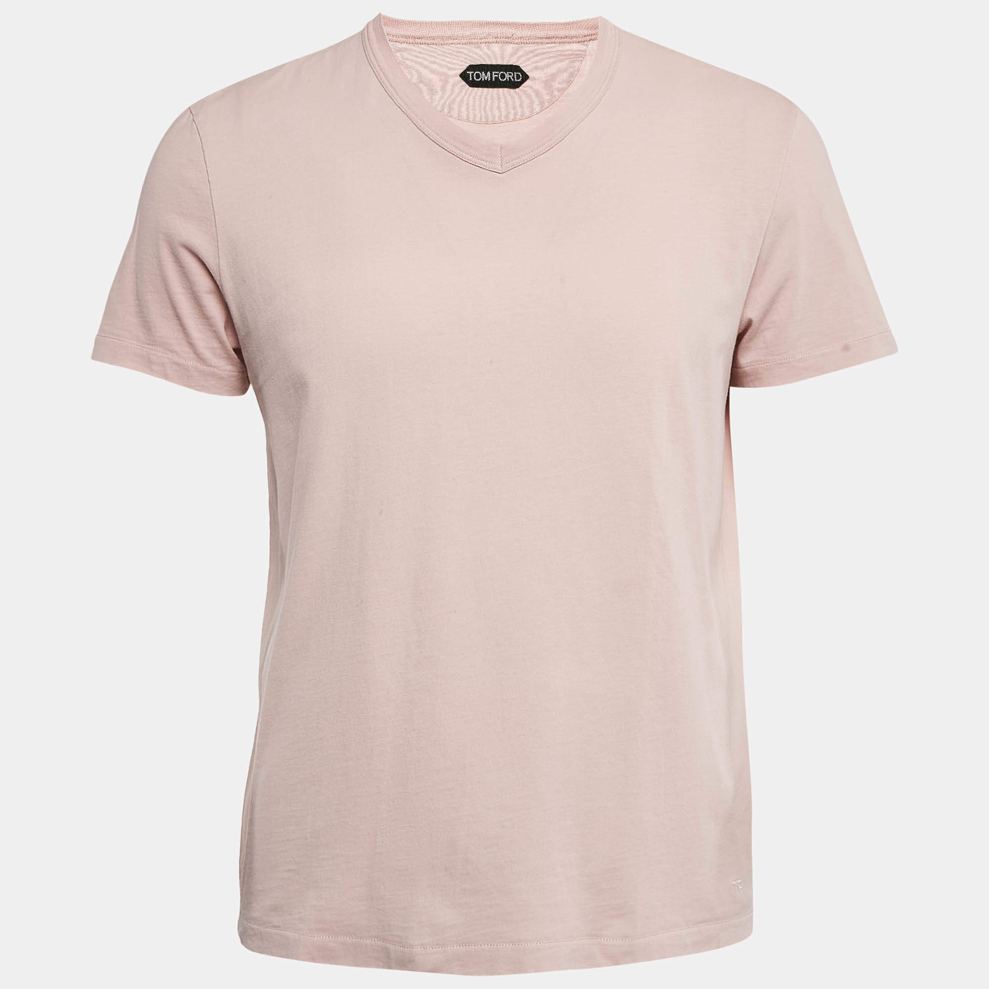 Tom Ford Pink Cotton V-Neck T-Shirt S