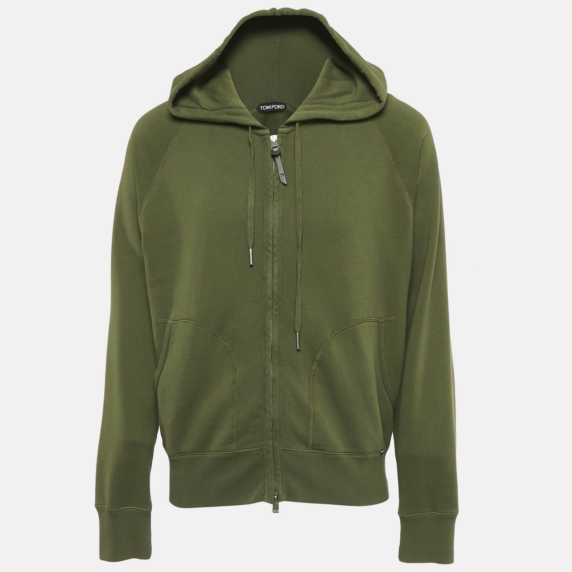 Pre Owned Tom Ford Green Cotton Knit Zip-Up Hooded Sweatshirt XL