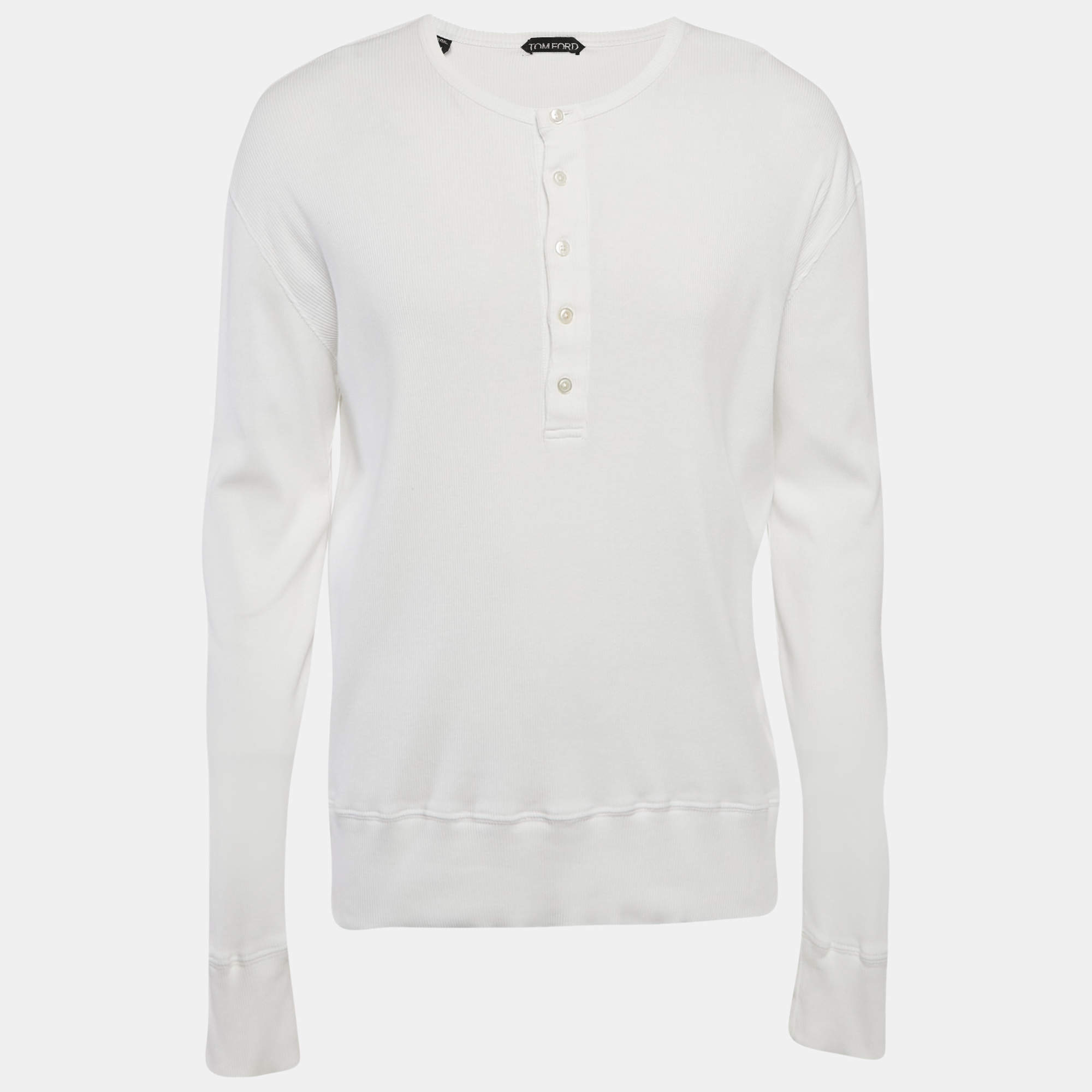 Tom Ford White Rib Knit Full Sleeve T-Shirt XXL
