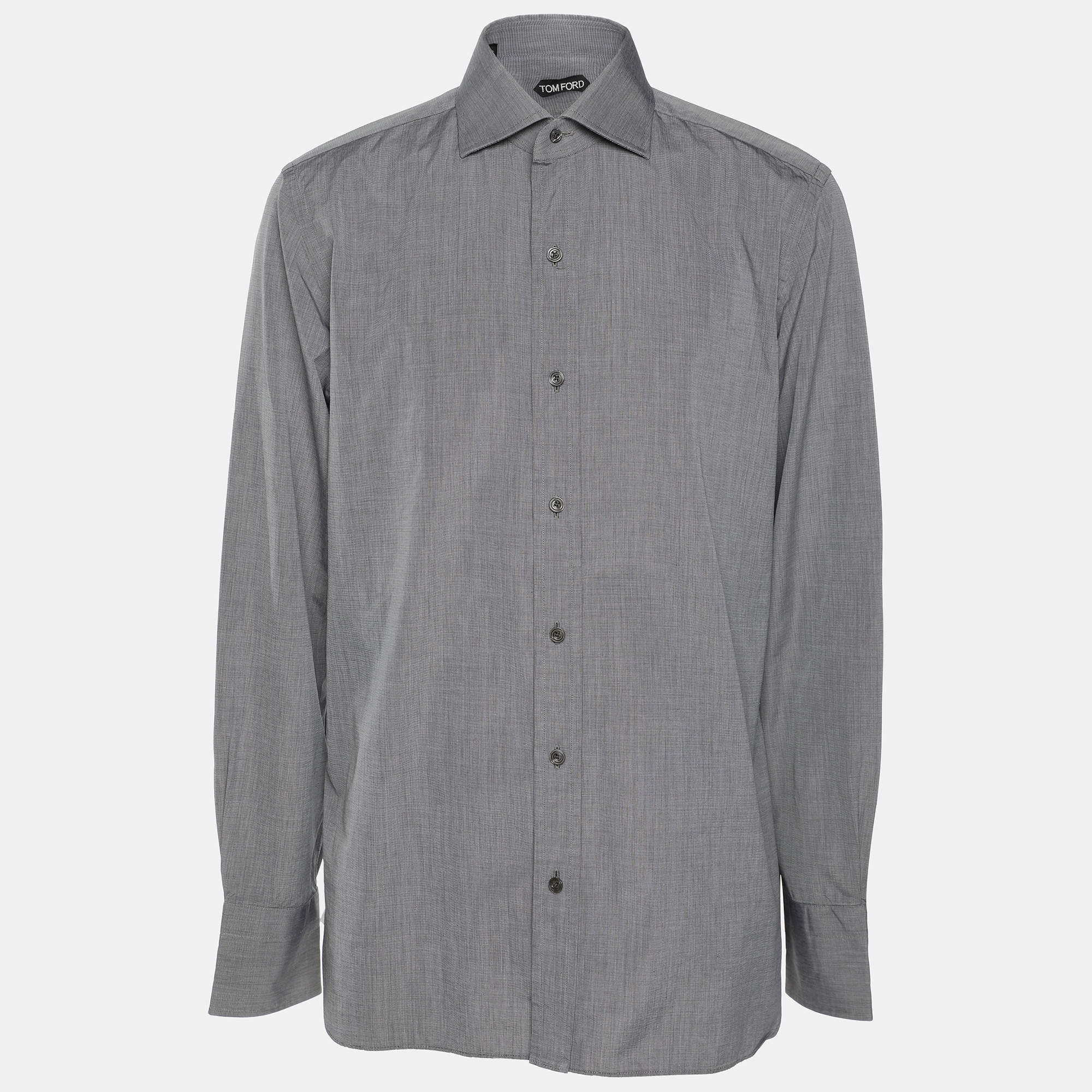 Tom Ford Grey Cotton Long Sleeve Shirt L