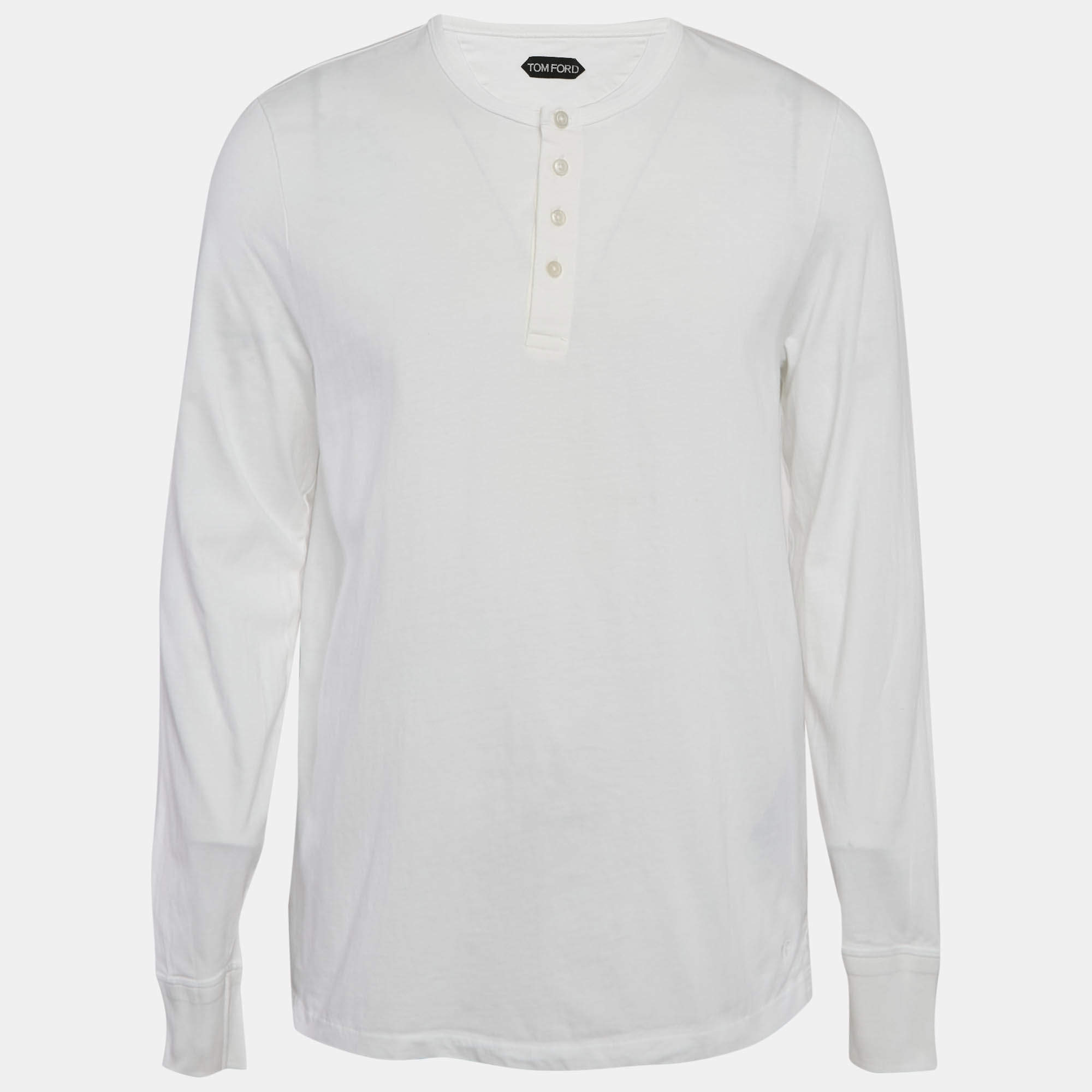 Pre Owned Tom Ford White Cotton Long Sleeve Henley T-Shirt XXXL