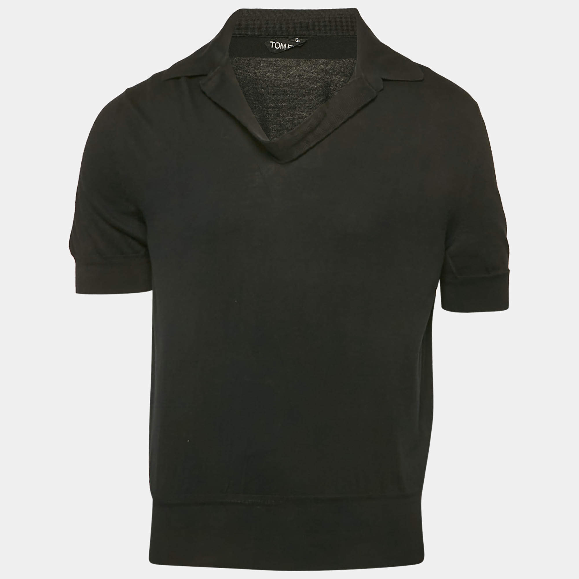 Pre Owned Tom Ford Black Cotton Knit Polo T-Shirt XXL