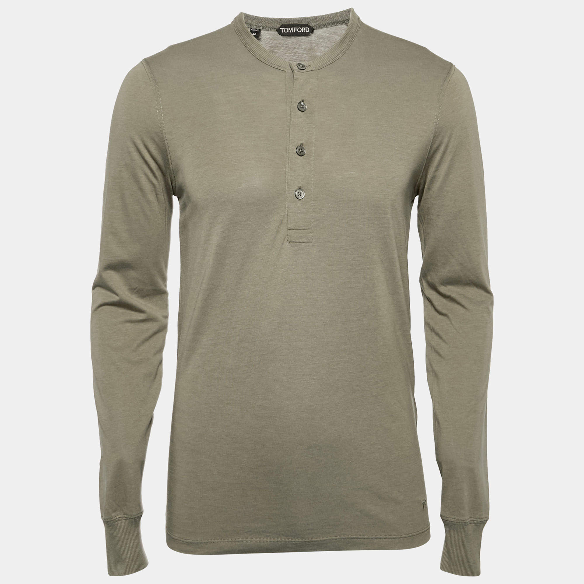 Tom Ford Green Jersey Long Sleeve Henley Neck T-Shirt M