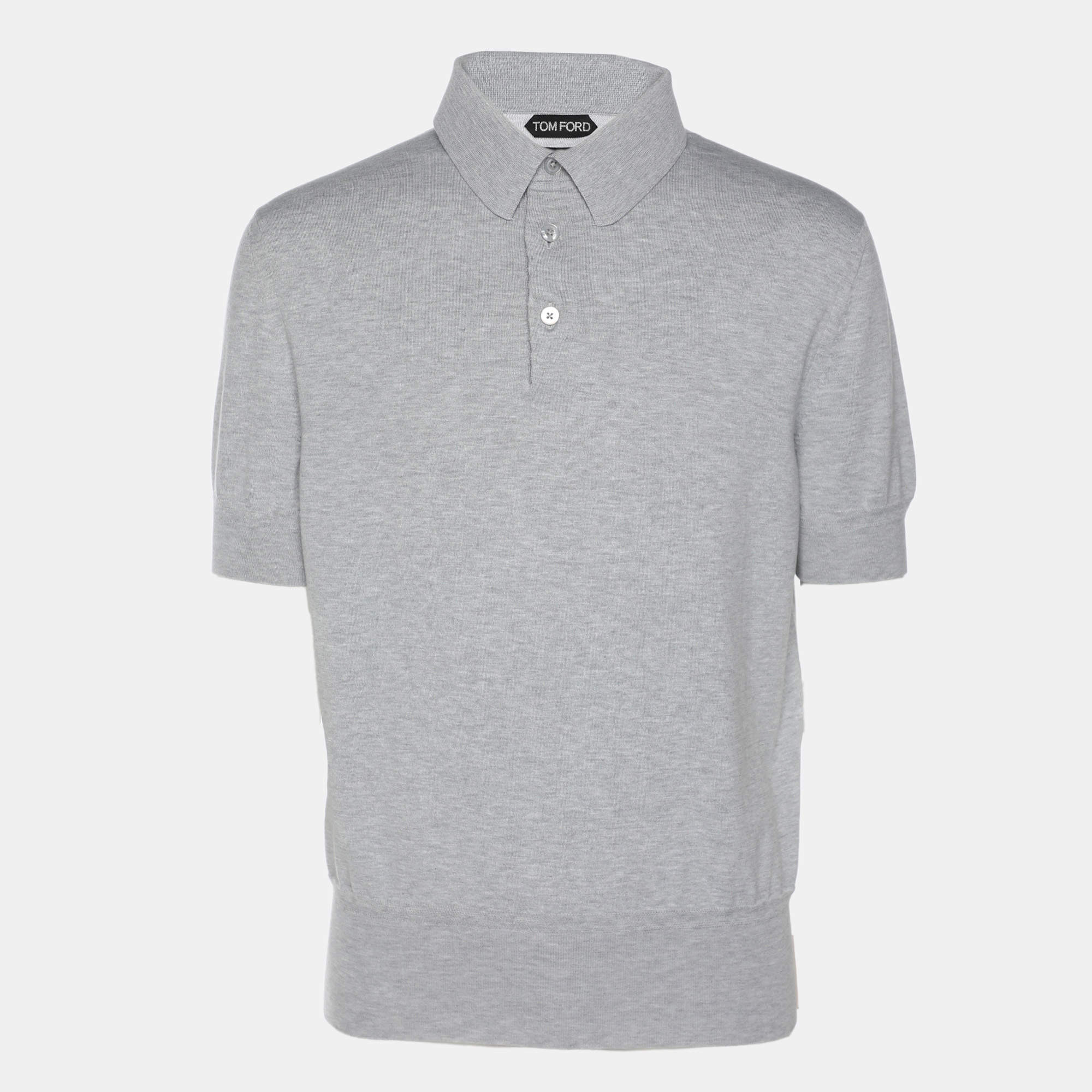 Pre Owned Tom Ford Grey Cotton Knit Polo T-Shirt XL