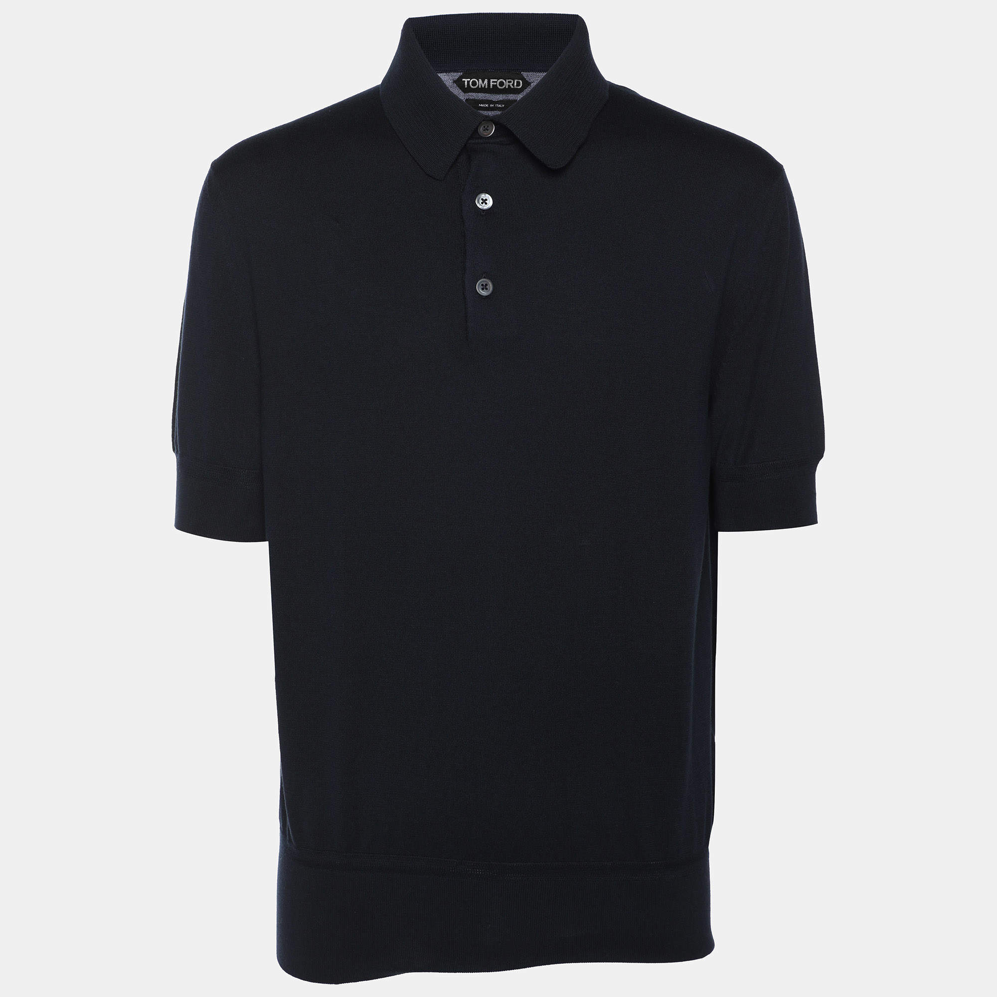 Pre Owned Tom Ford Navy Blue Cotton Knit Polo T-Shirt L