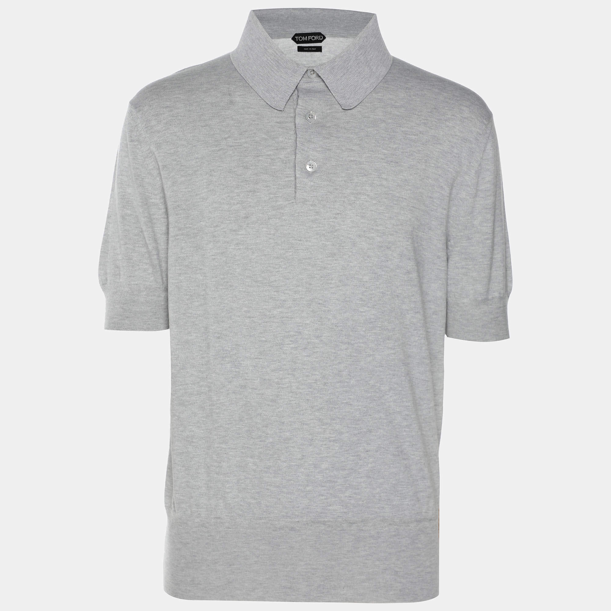 Tom Ford Grey Cotton Knit Polo T-Shirt XL