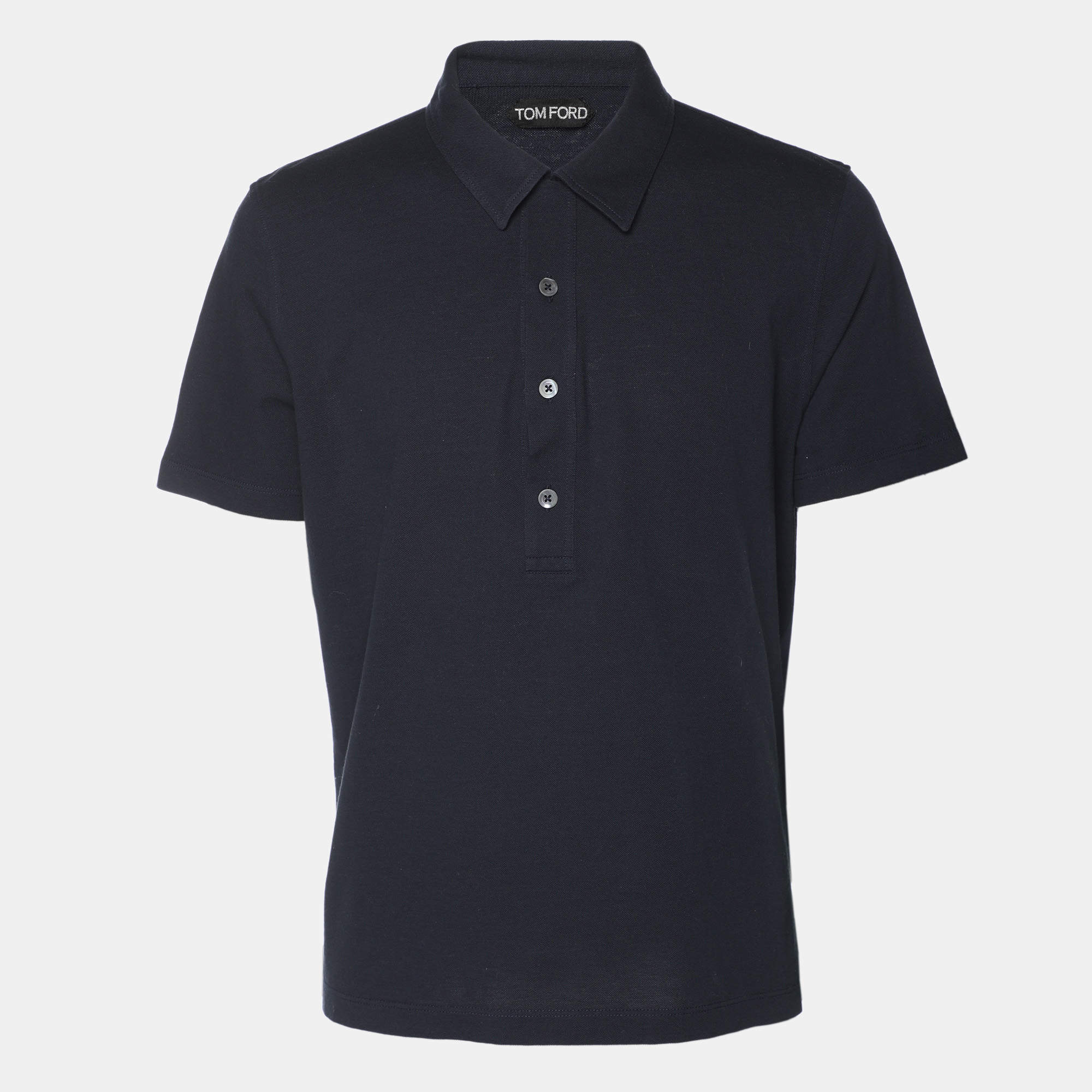 Pre Owned Tom Ford Navy Blue Jersey Button Polo T-Shirt XL