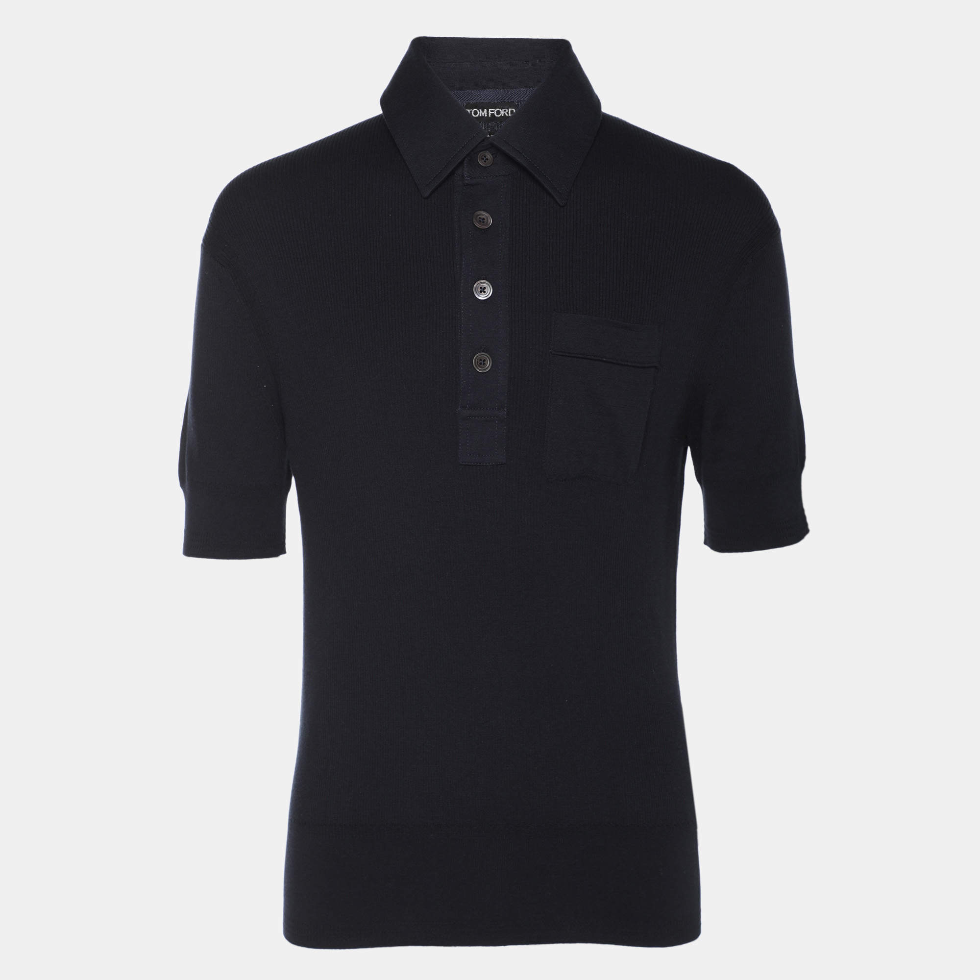 Tom Ford Navy Blue Cotton Knit Polo T-Shirt L