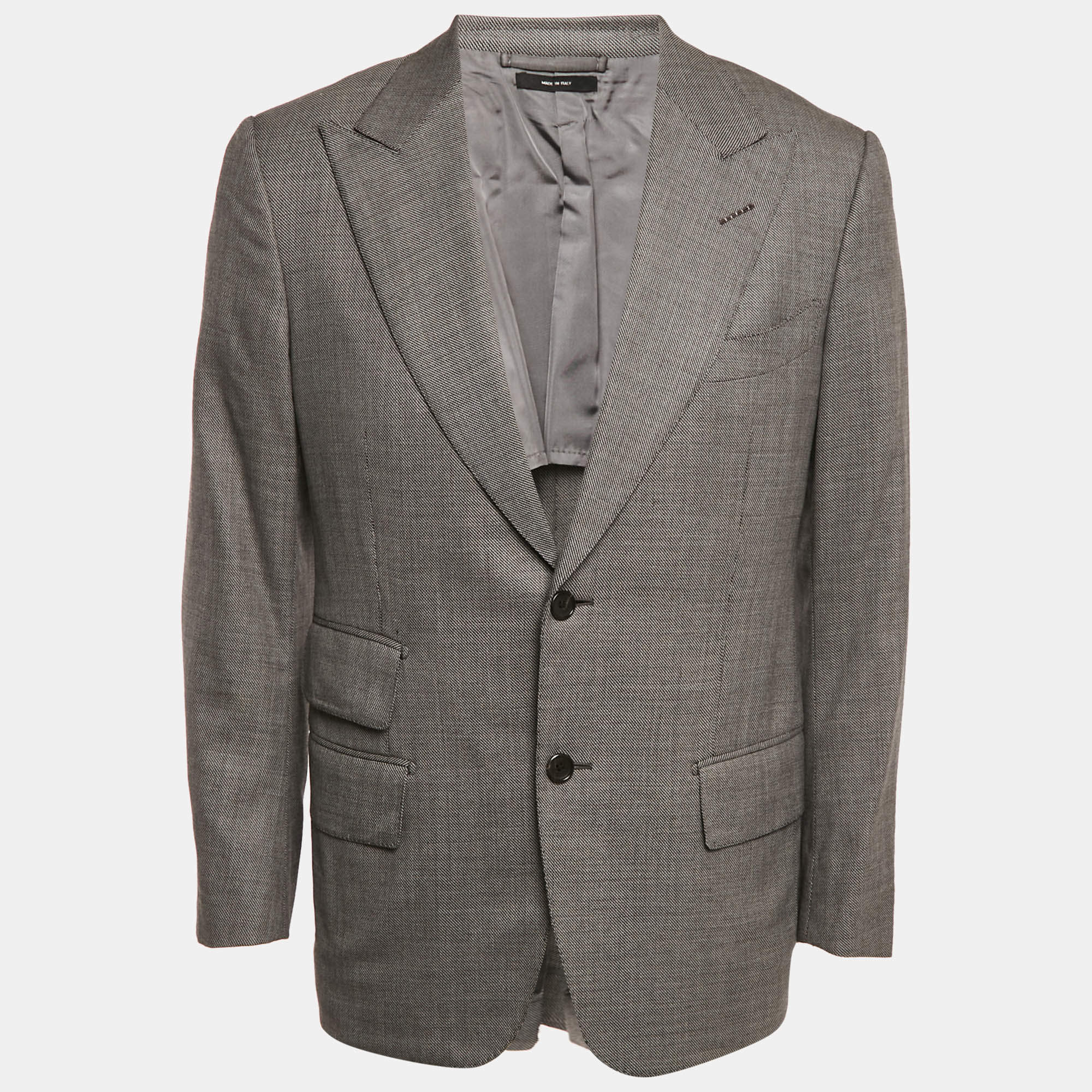 Tom Ford Grey Patterned Wool Regular Fit Blazer L