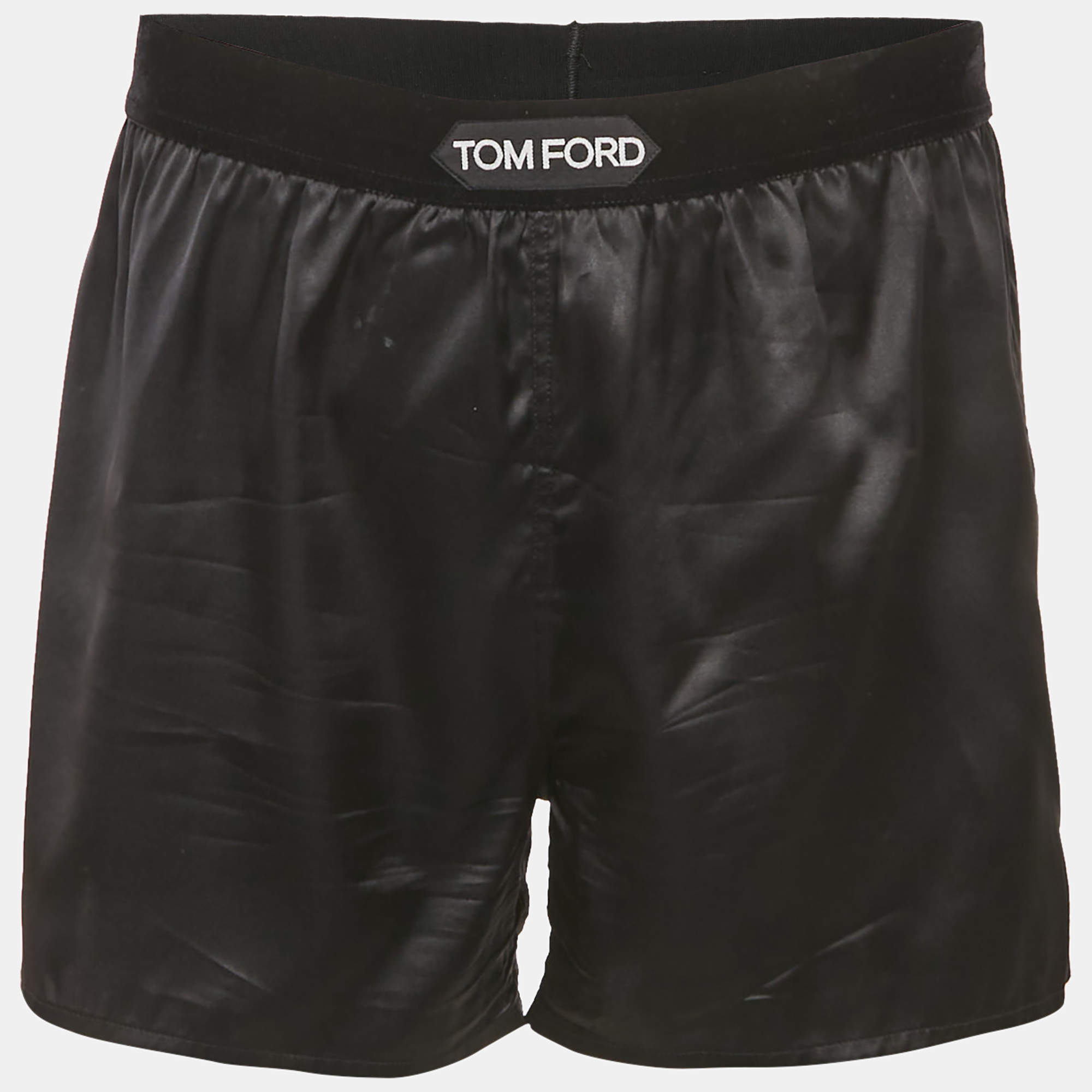 Pre Owned Tom Ford Black Silk Waist Logo Detail Shorts M