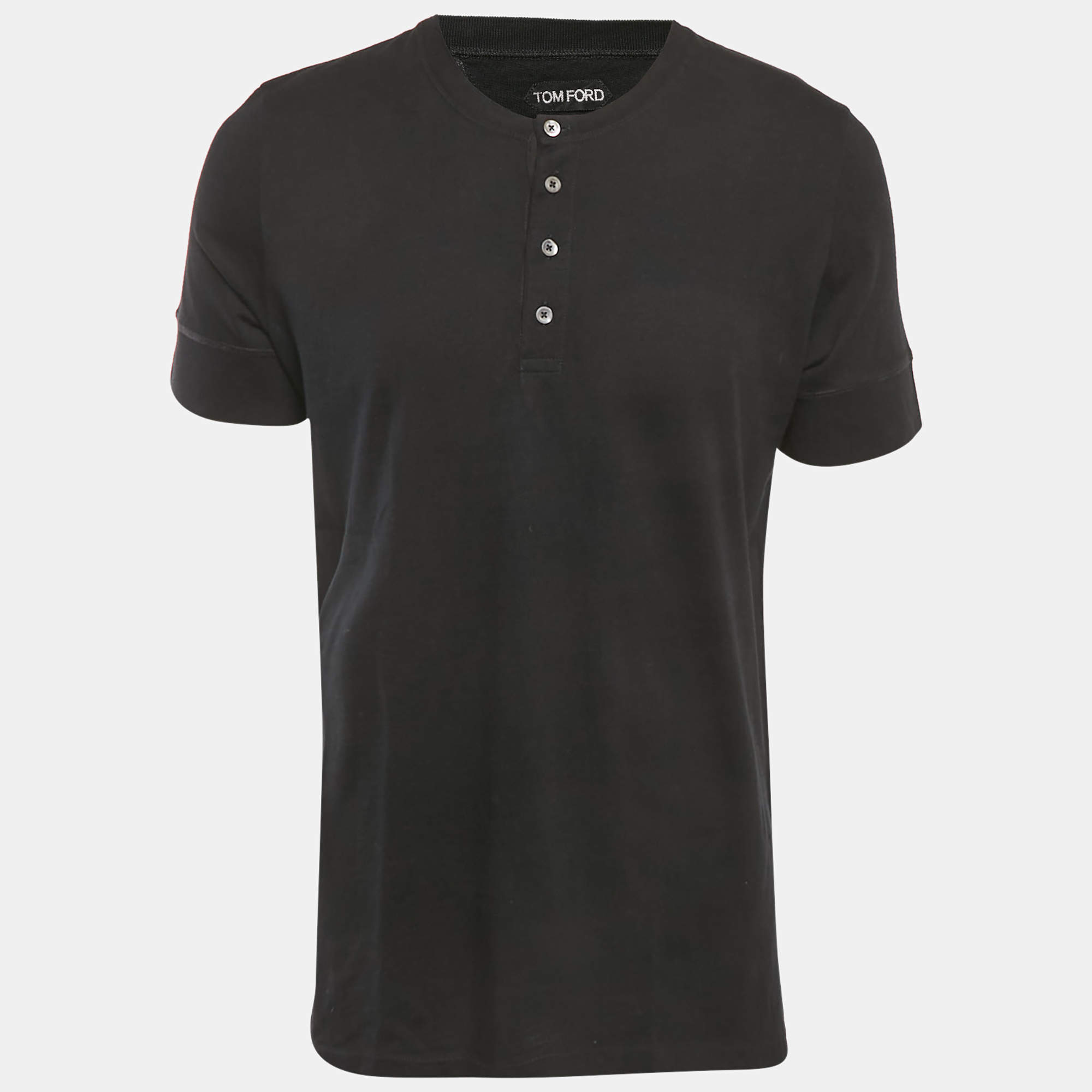 Pre Owned Tom Ford Black Cotton Knit Henley Neck T-Shirt 3XL