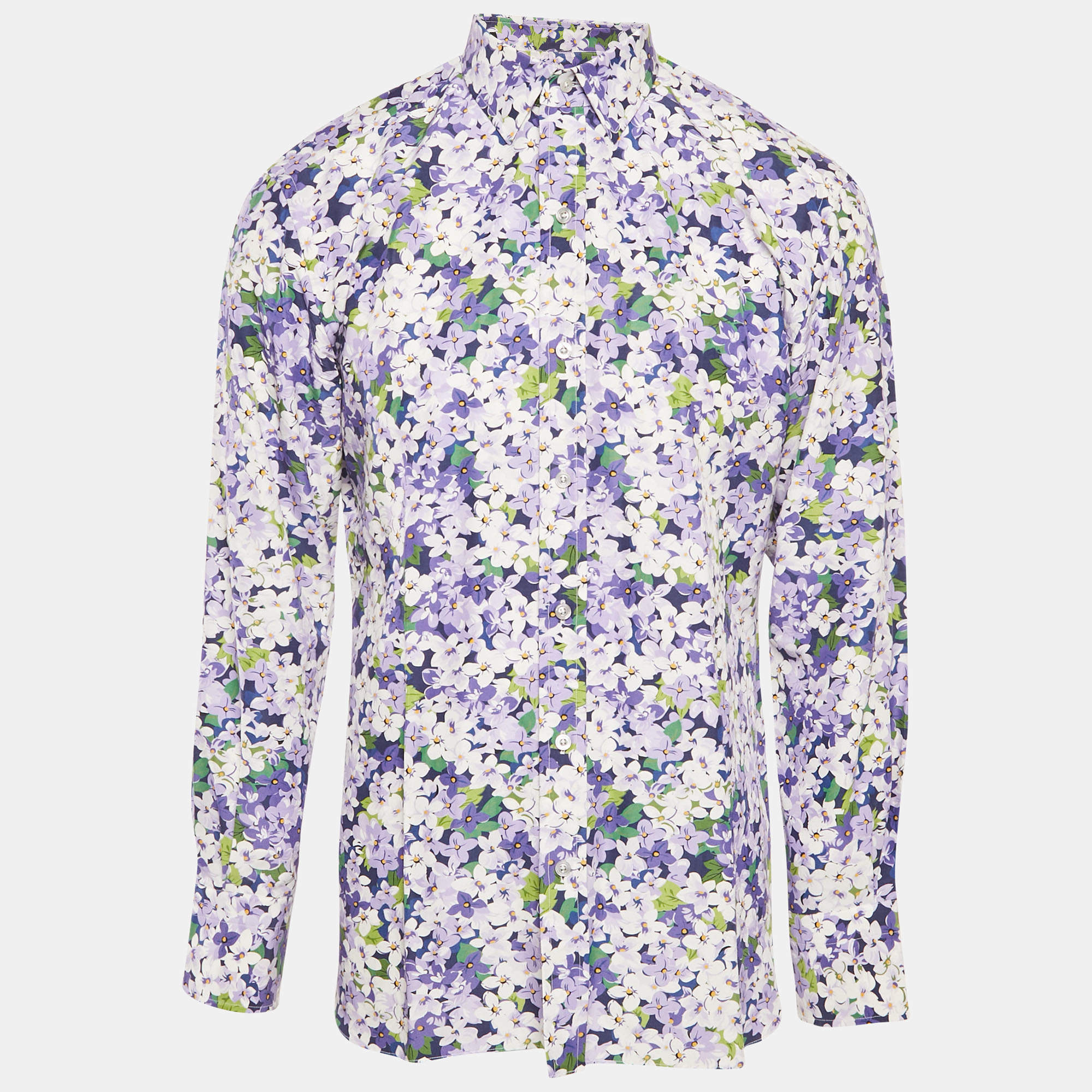 Pre Owned Tom Ford Purple Floral Print Cotton Blend Button Front Shirt L