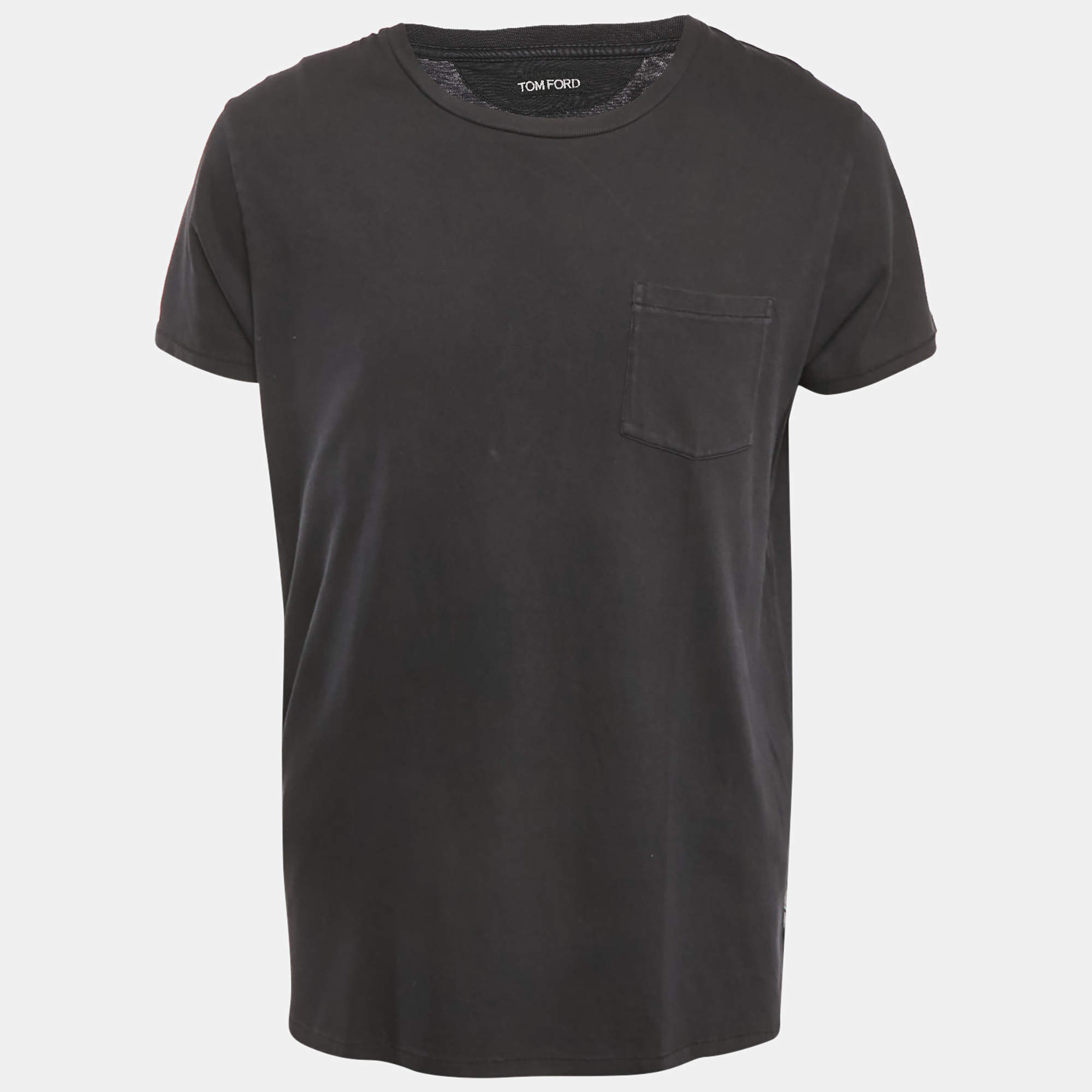 Pre Owned Tom Ford Black Cotton Knit Front Pocket Crew Neck T-Shirt XXL