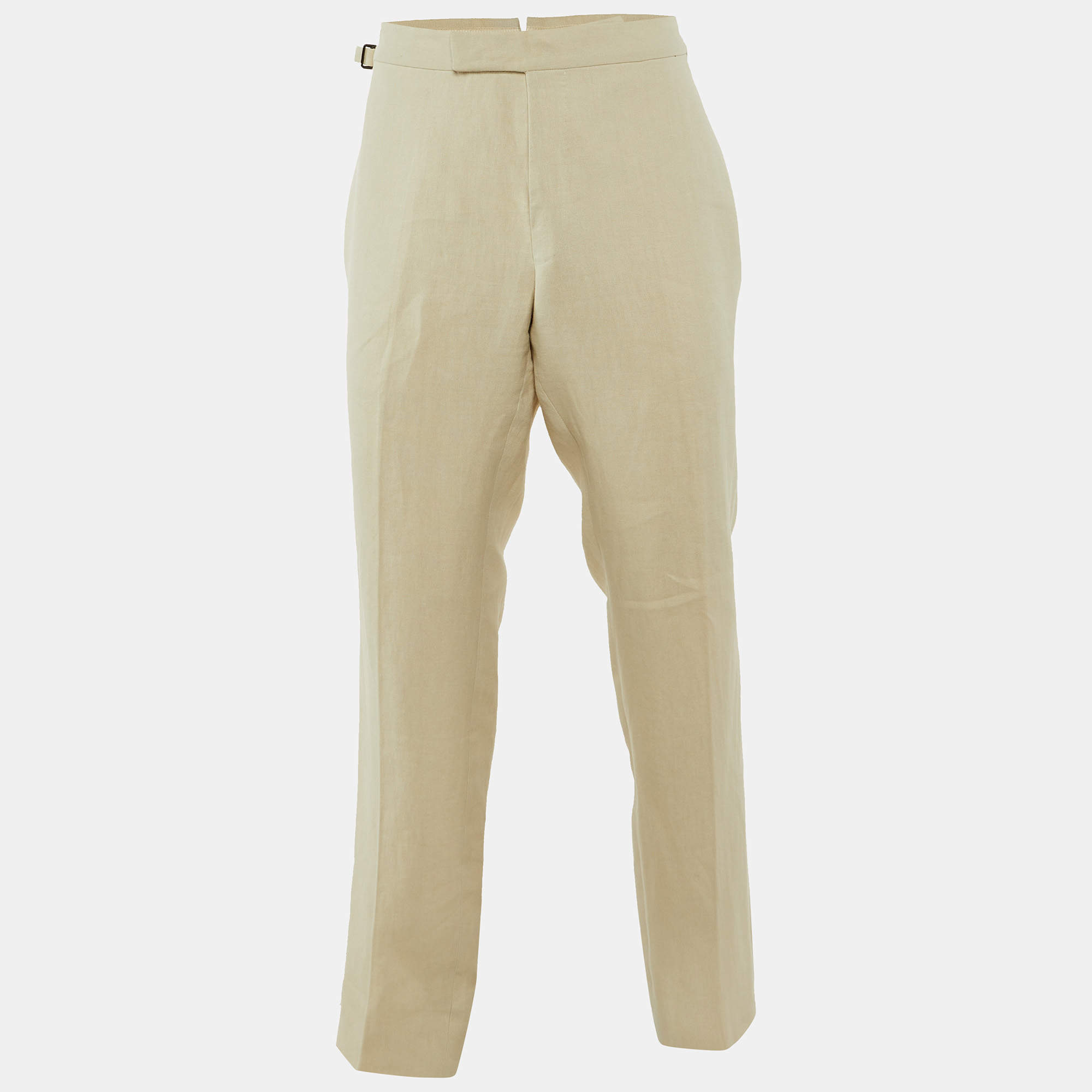 Pre Owned Tom Ford Cream Linen Buckle Detail Regular Trousers XXXL