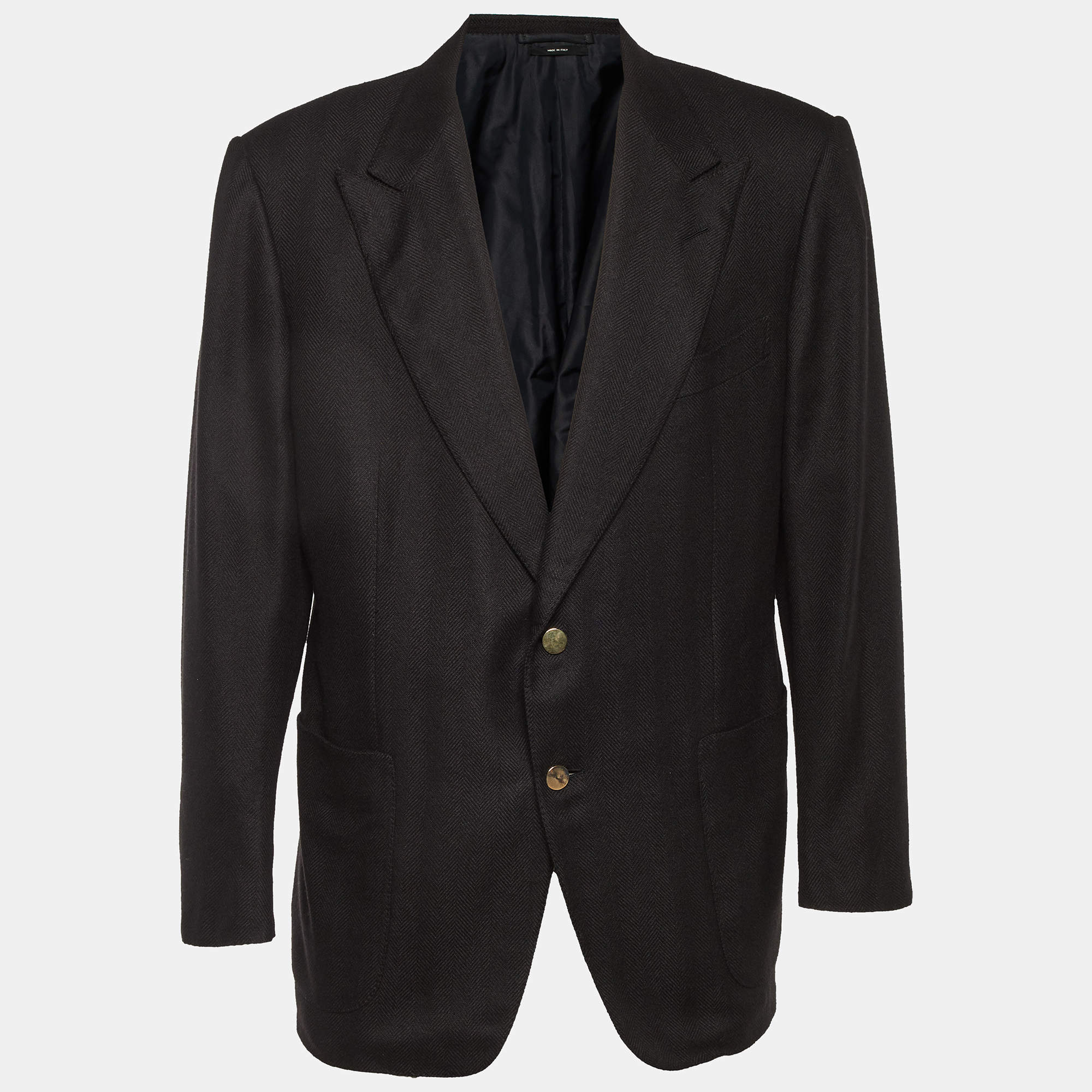 Pre Owned Tom Ford Black Herringbone Silk and Cashmere Single Breasted Blazer XXXL