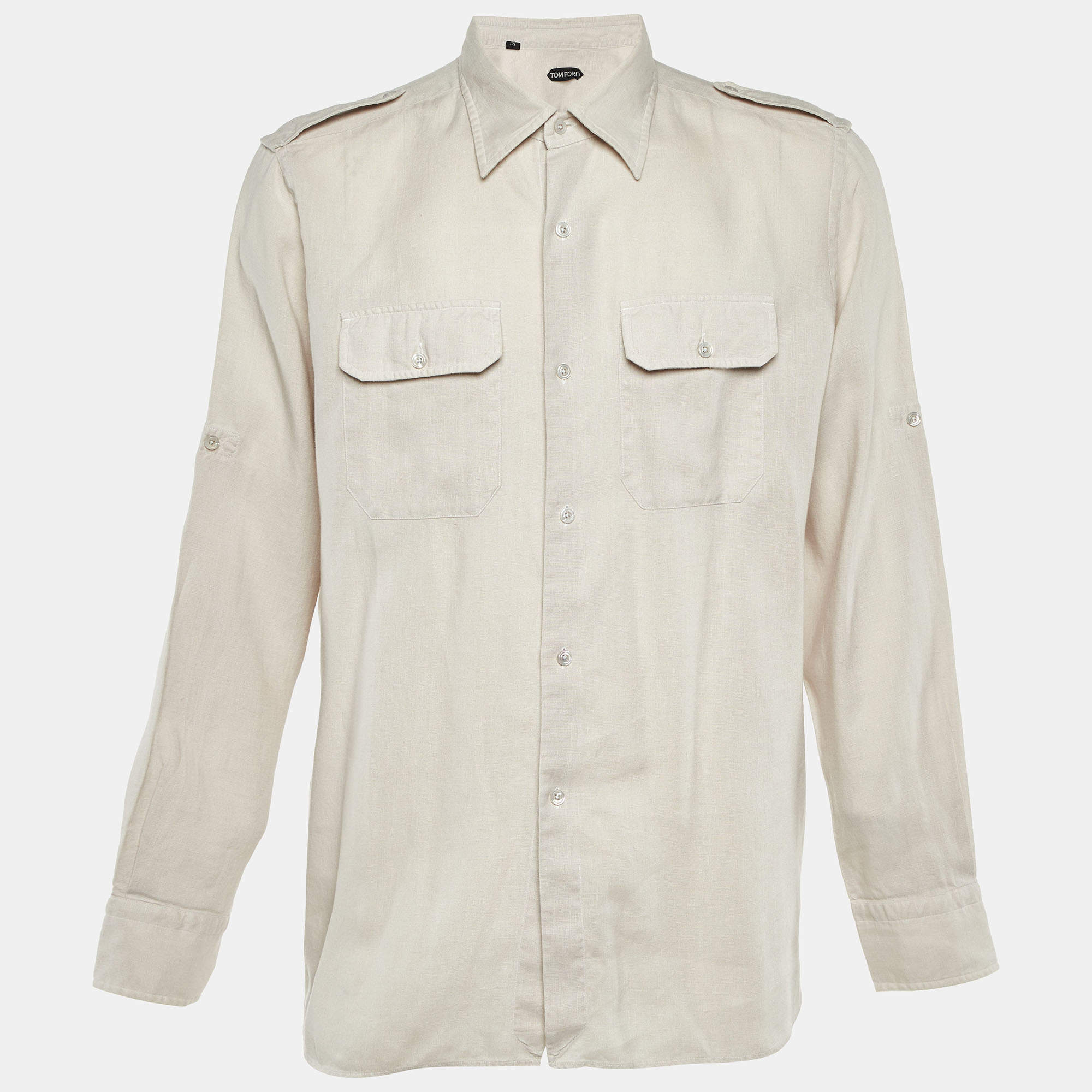Pre Owned Tom Ford Light Beige Linen Button Front Shirt XXXL