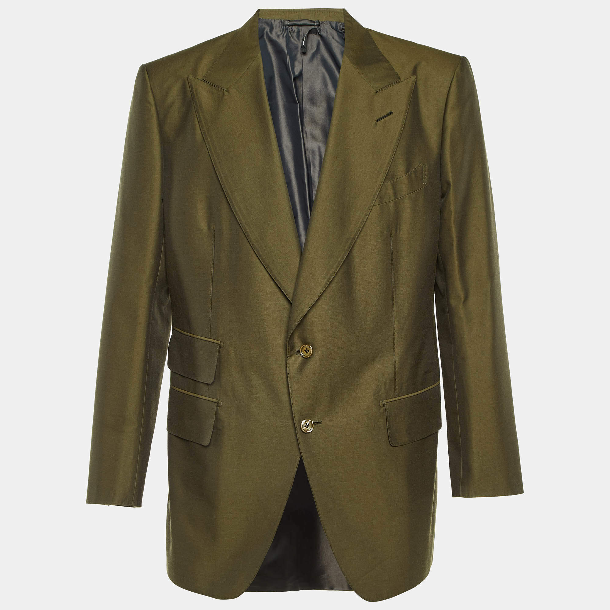 Pre Owned Tom Ford Khaki Green Cotton and Wool Single Breasted Blazer XXXL