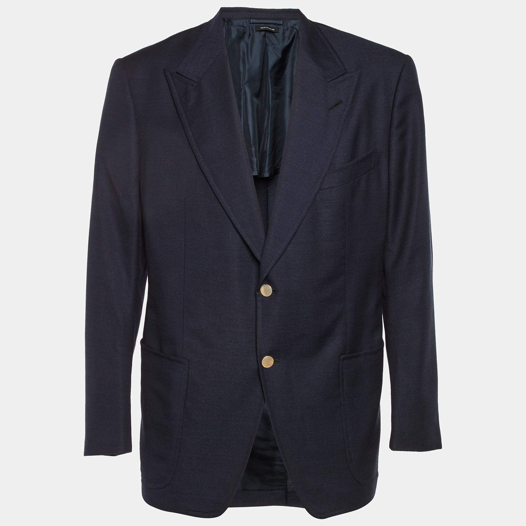 Pre Owned Tom Ford Navy Blue Wool Single Breasted Fit D Blazer XXXL