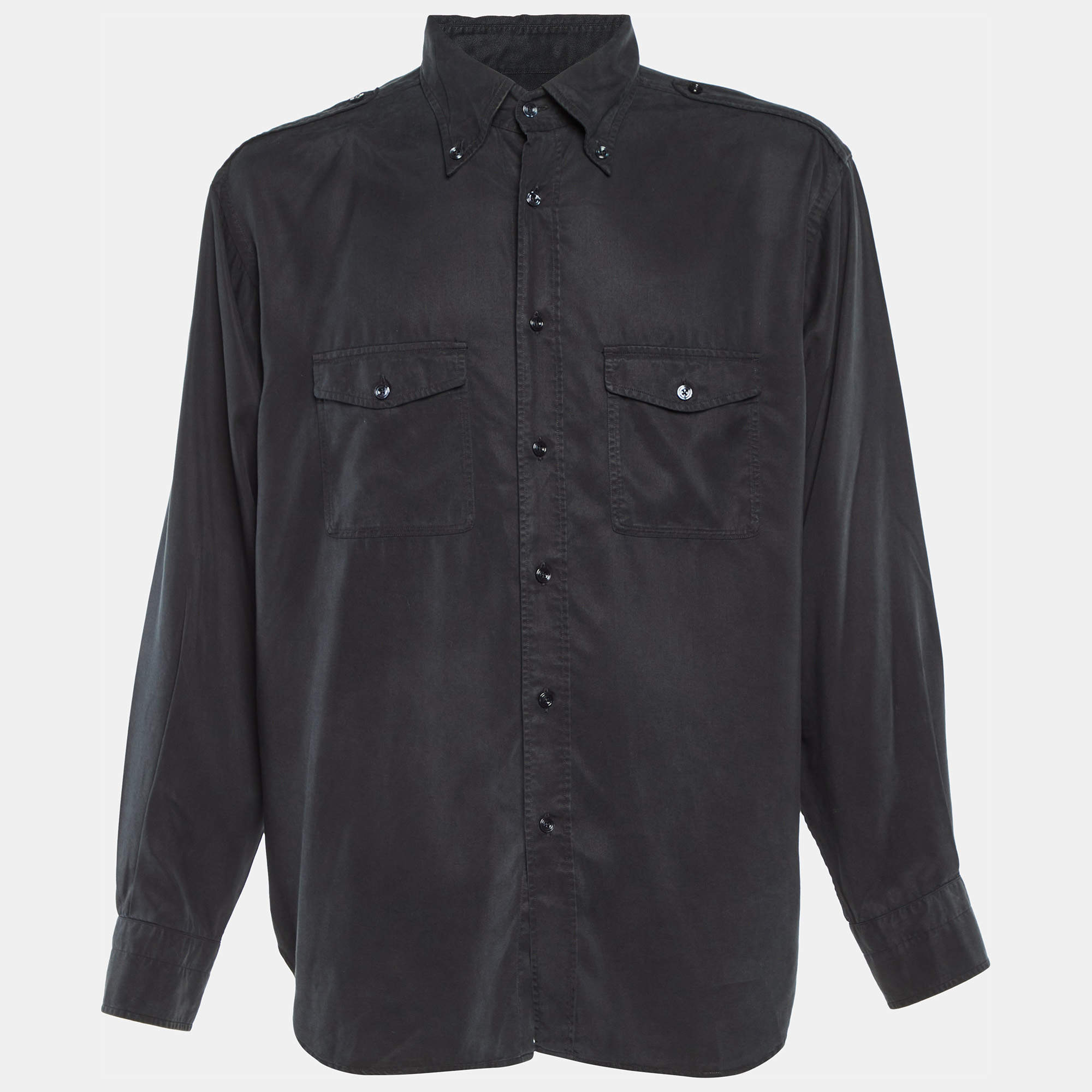Pre Owned Tom Ford Black Lyocell Button Front Cargo Shirt XXXL
