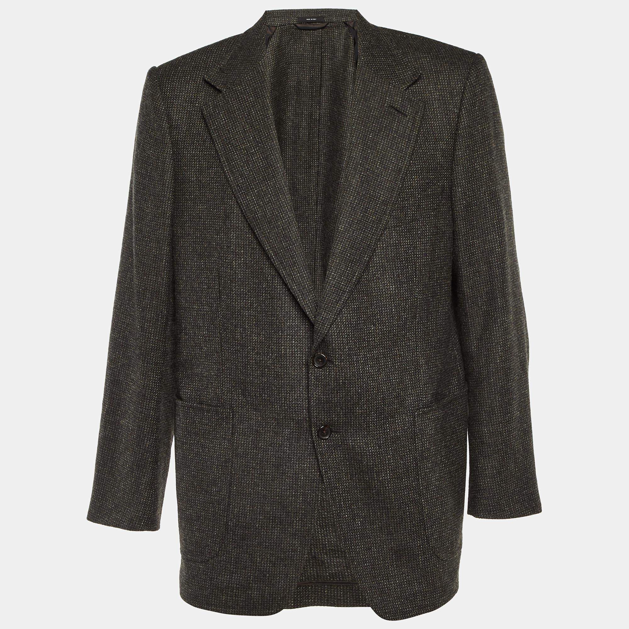 Pre Owned Tom Ford Black Patterned Wool Suede Patch Detail Shelton Blazer 4XL