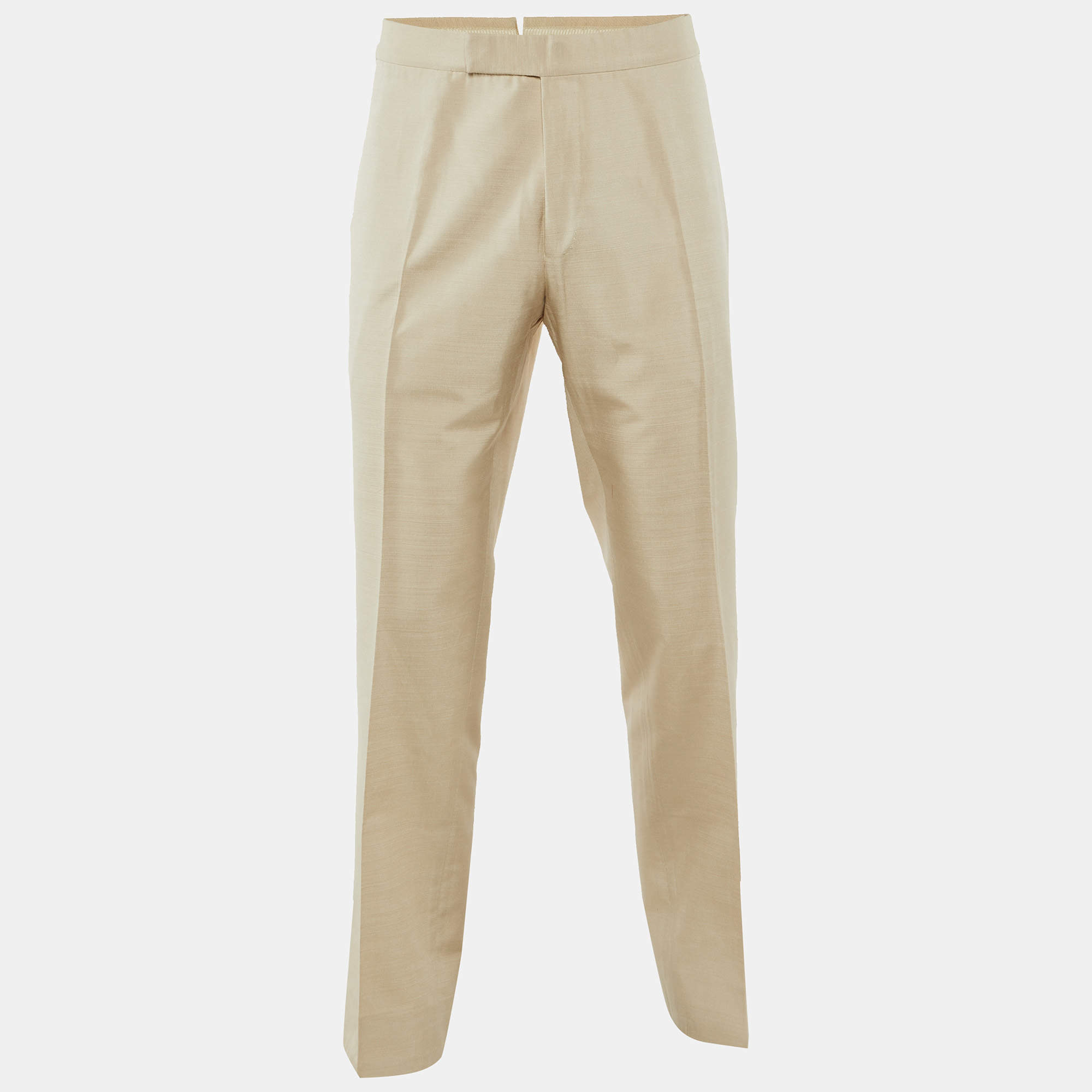 Pre Owned Tom Ford Cream Silk Tailored Buckle Detail Trousers XXXL